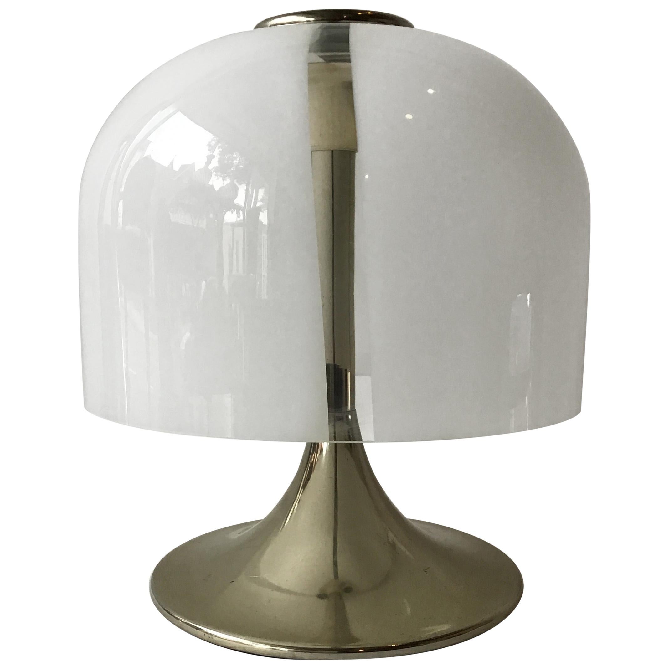 1970s Glass Mushroom Shade Lamp