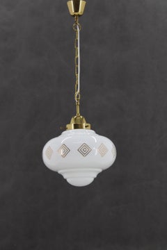 1970er Glas-Pendelleuchte mit Messingkette, Tschechoslowakei