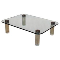 1970s Glass, Plexiglass and Brass Coffee Table