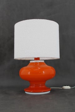 1970s Glass Table Lamp with Boucle Fabric Shade, Italy