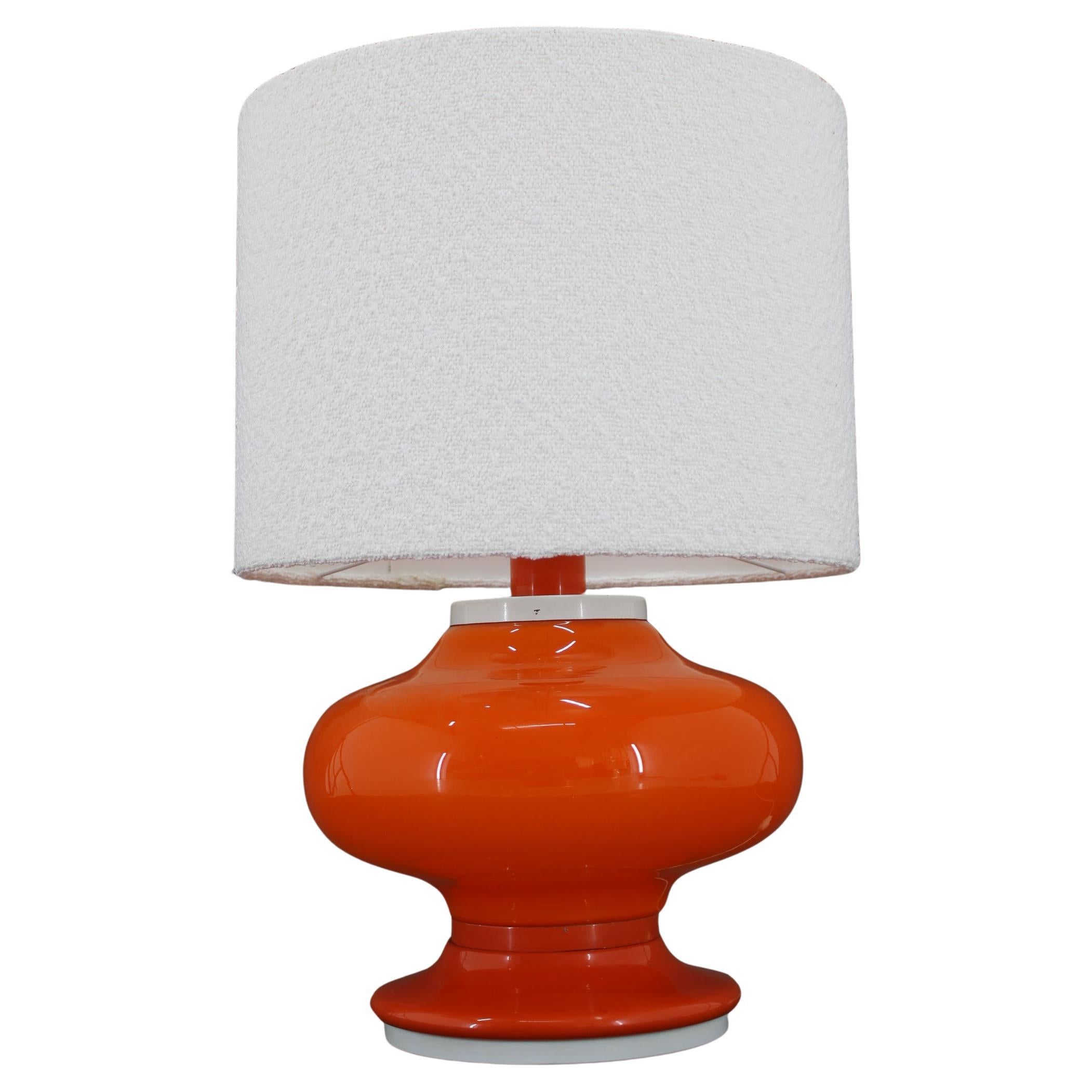 1970s Glass Table Lamp with Boucle Fabric Shade, Italy