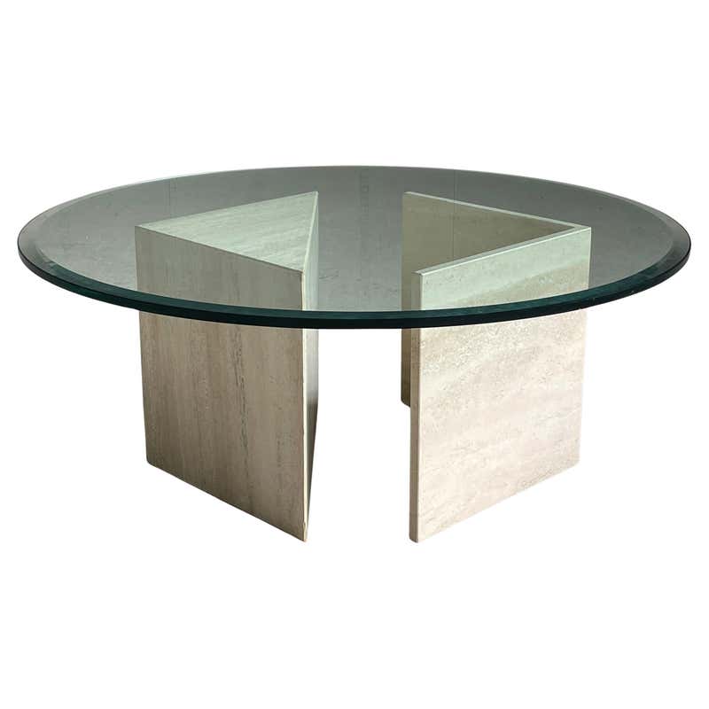 Sculptural Vintage Travertine Coffee Table with Glass Top, Italy 1970s ...