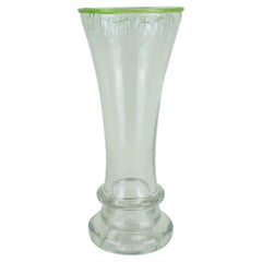 1970s glass VASE by eisch thick clear glass and bubble glass green rim
