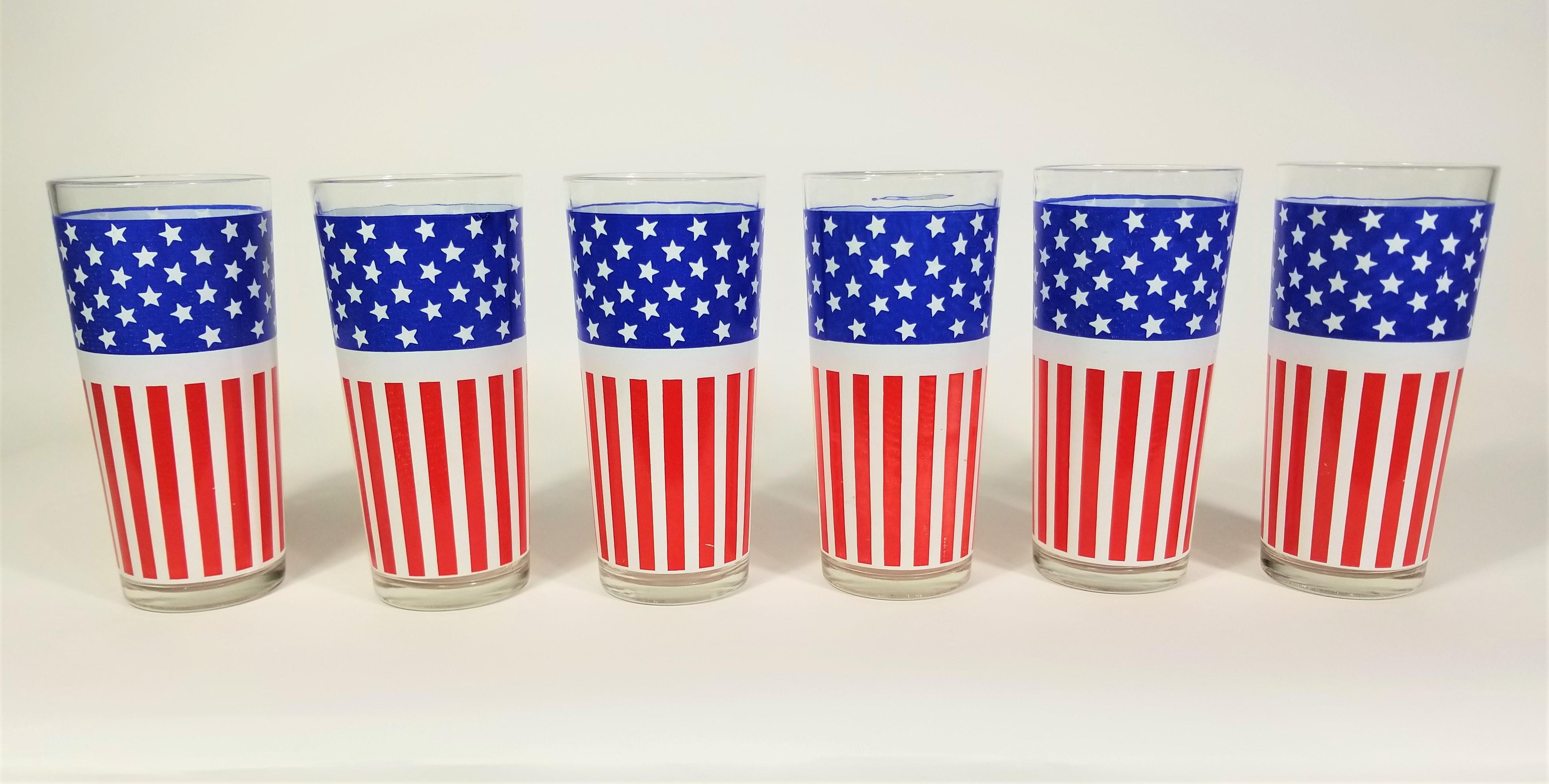 1970s Glassware Barware Red White and Blue Stars and Stripes American Flag 1
