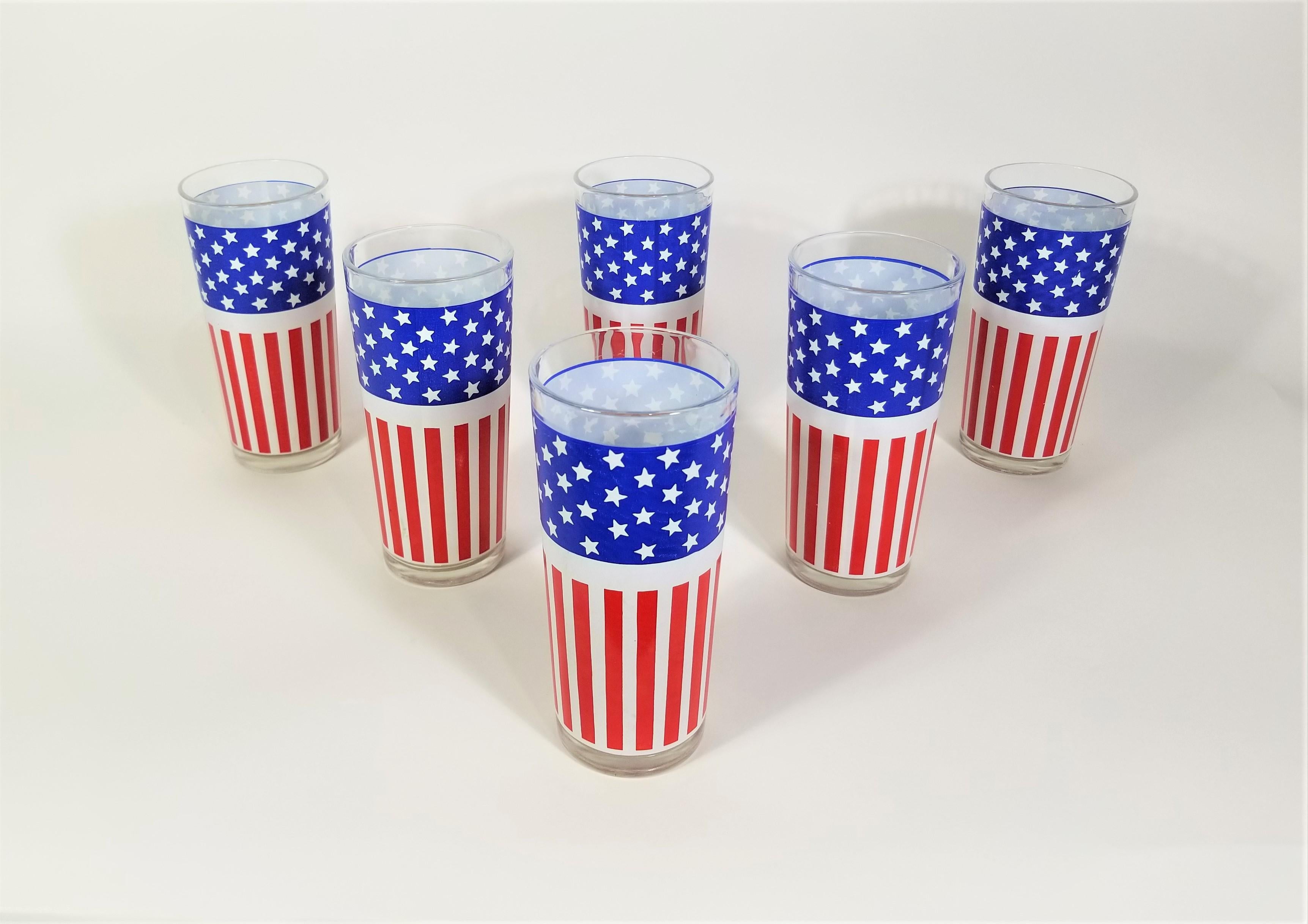 1970s Glassware Barware Red White and Blue Stars and Stripes American Flag 2