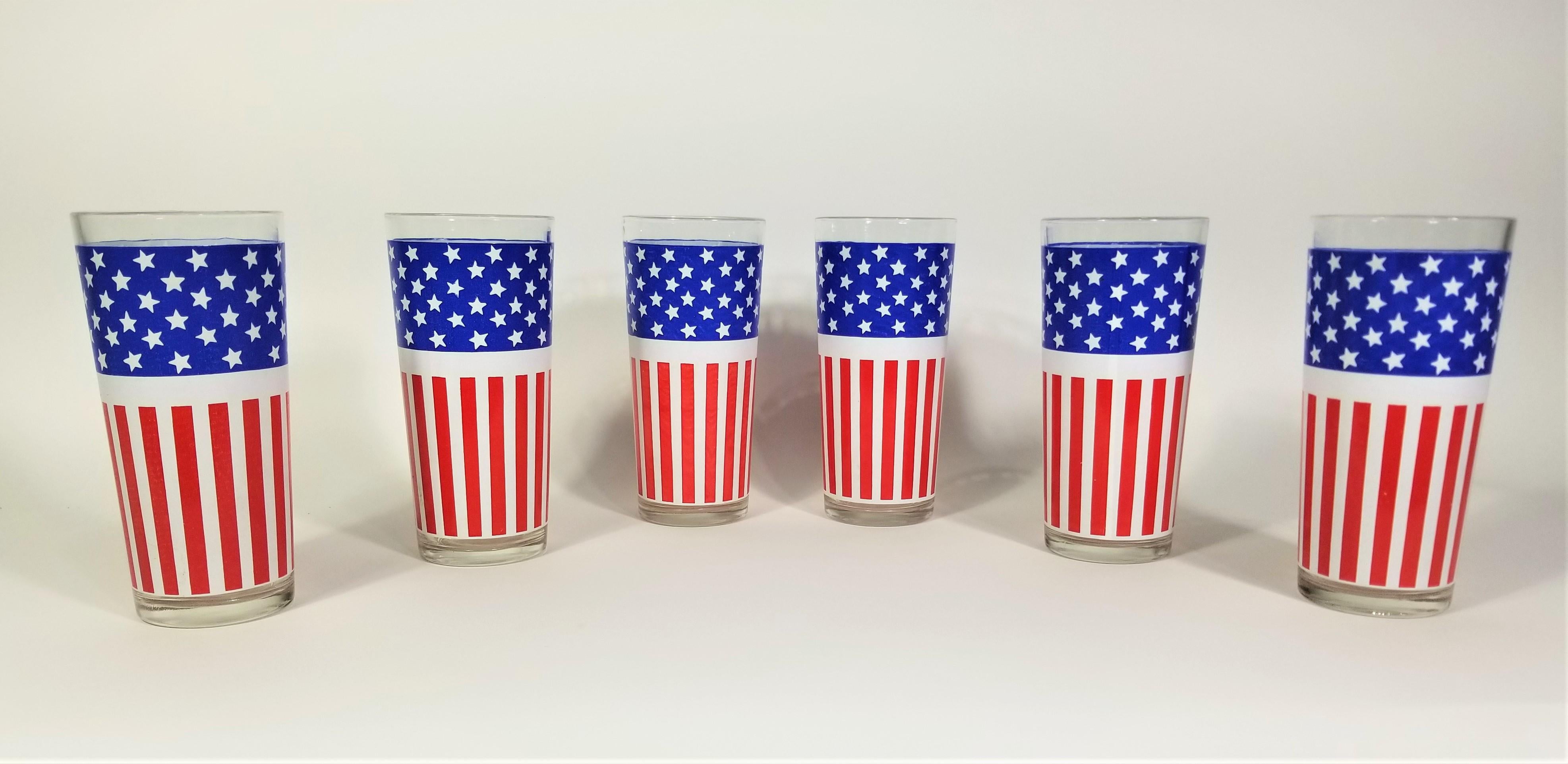 1970s Glassware Barware Red White and Blue Stars and Stripes American Flag 3