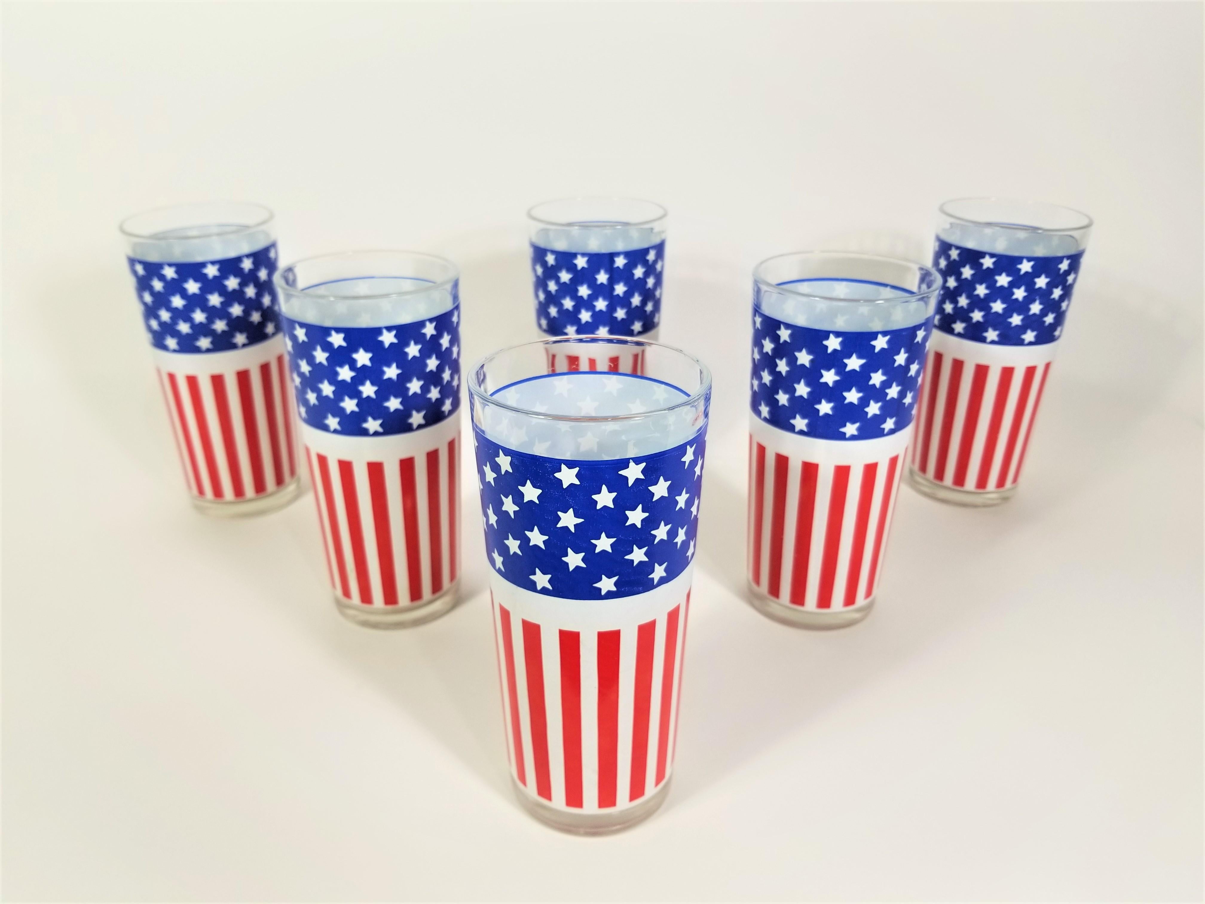 1970s Glassware Barware Red White and Blue Stars and Stripes American Flag 4