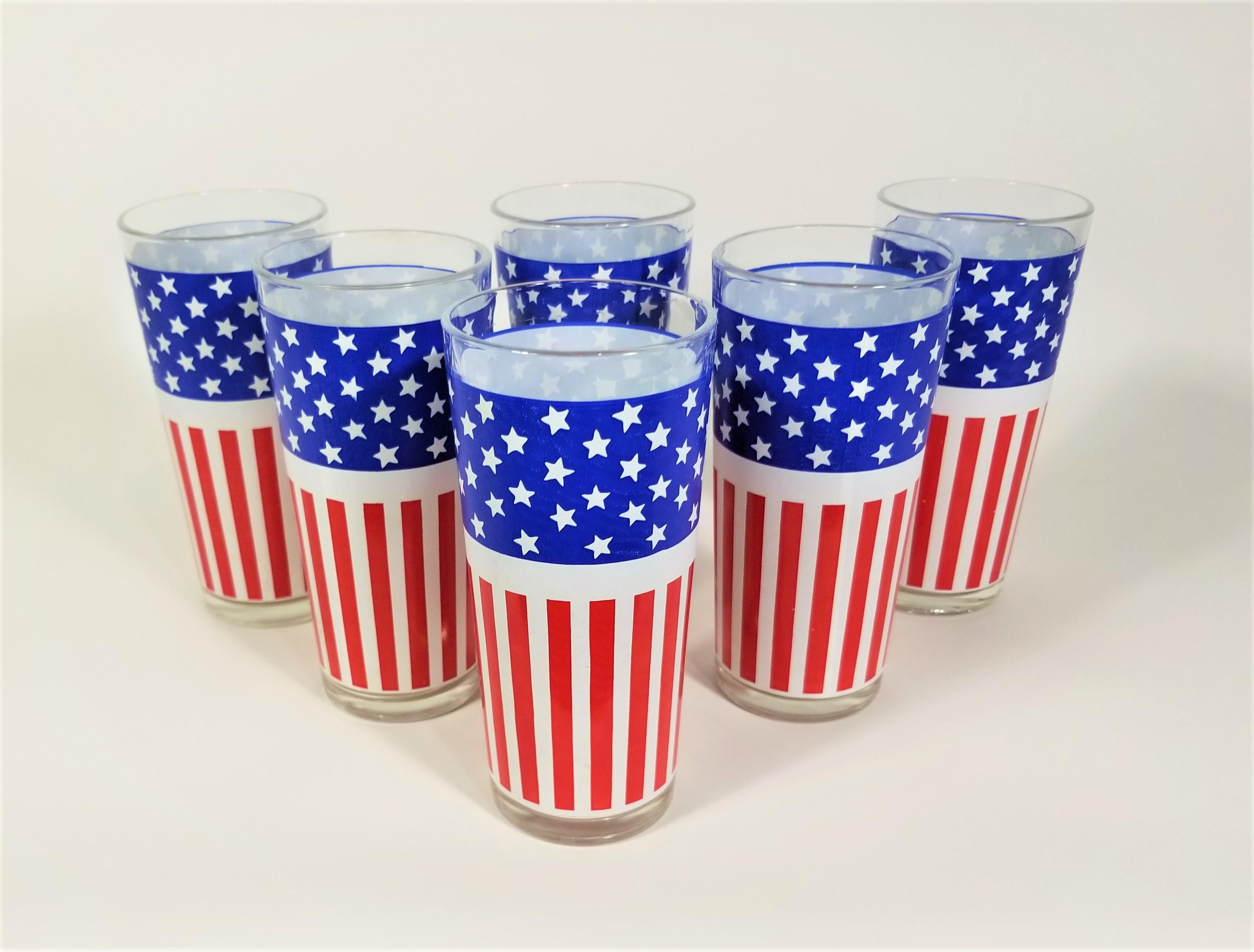 1970s Glassware Barware Red White and Blue Stars and Stripes American Flag 5