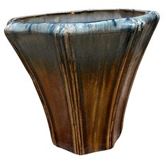 1970s Glazed Octagonal Vase Art Pottery Planter
