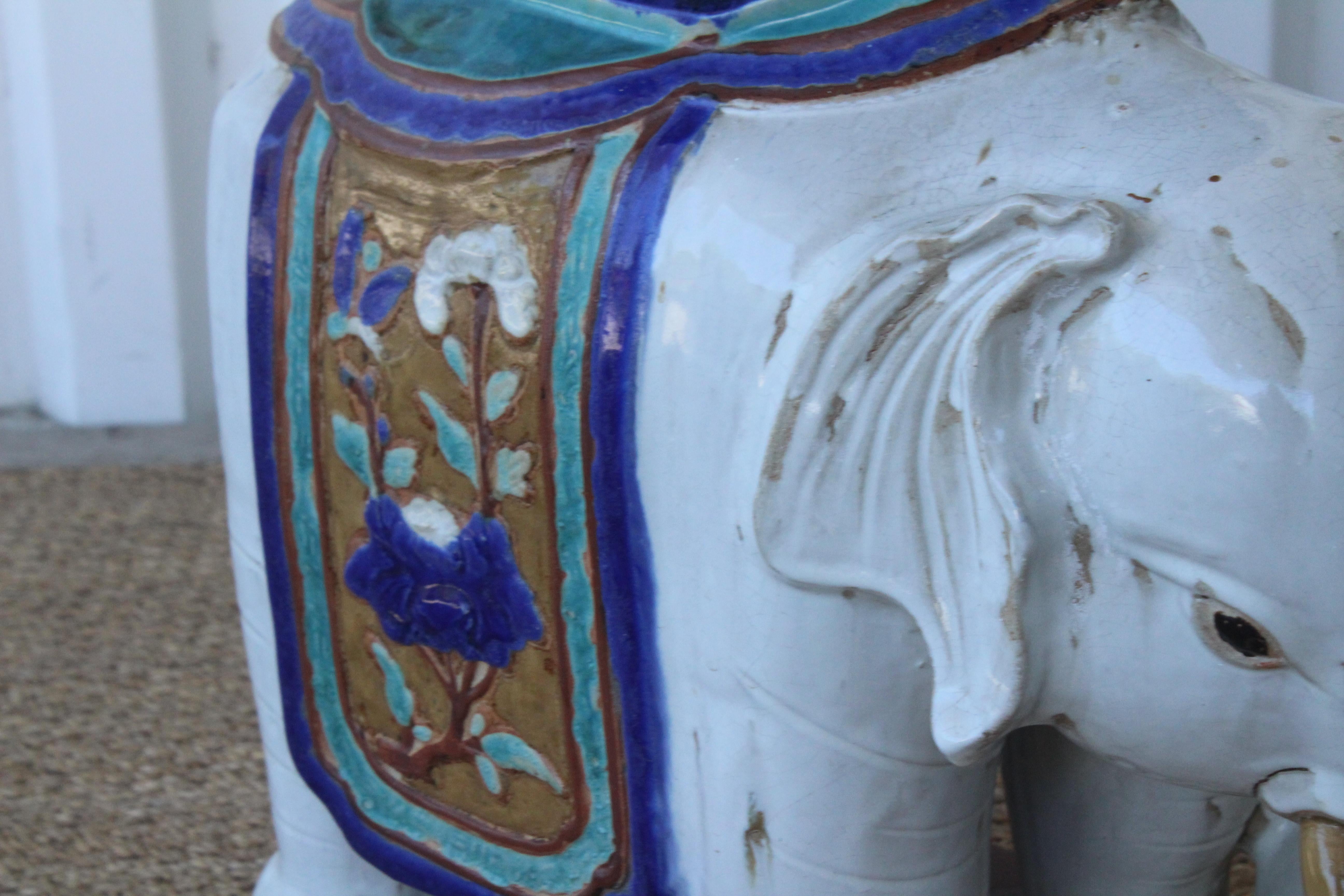 1970s Glazed Ceramic Elephant Garden Stool 5