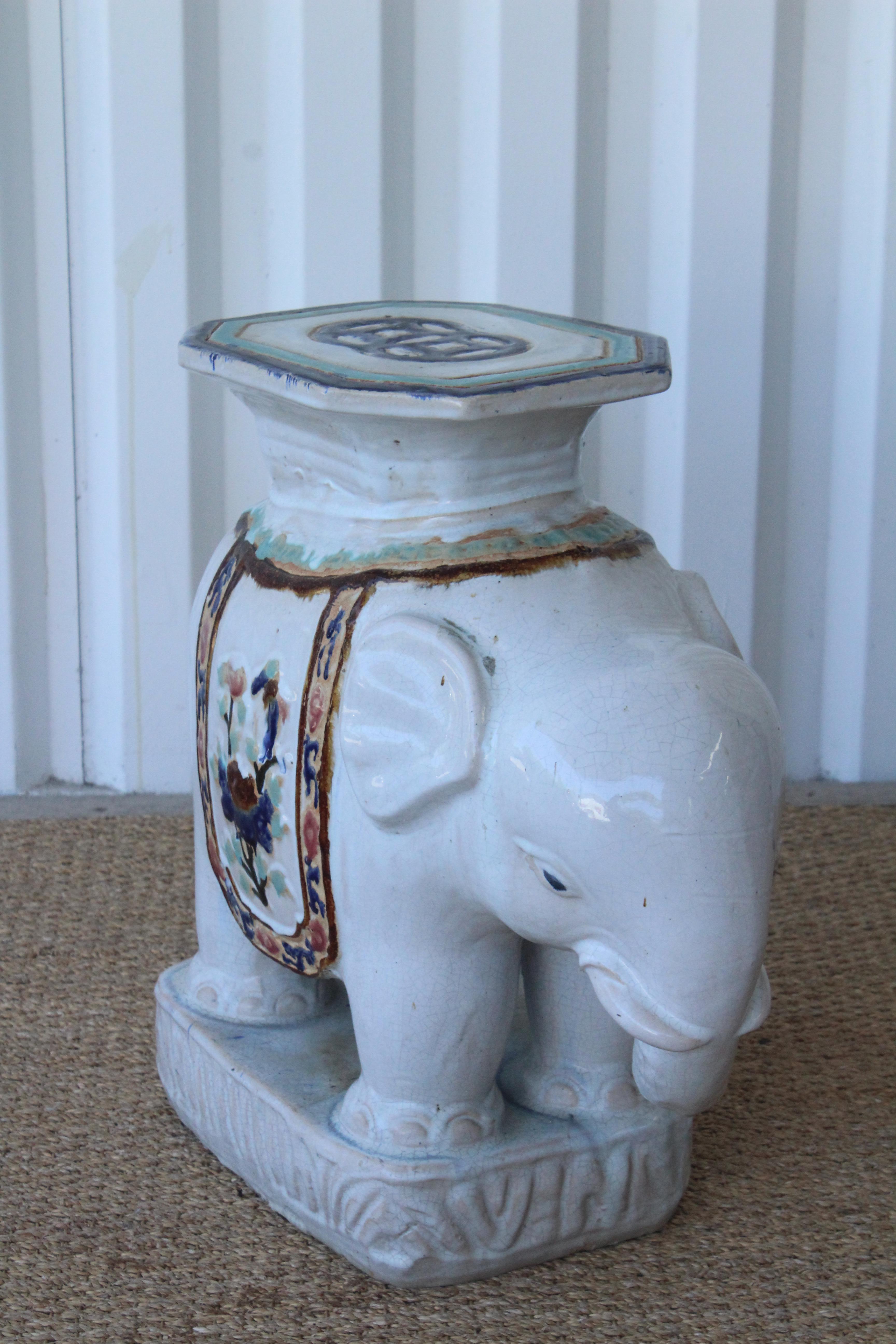 1970s Glazed Ceramic Elephant Garden Stool 5