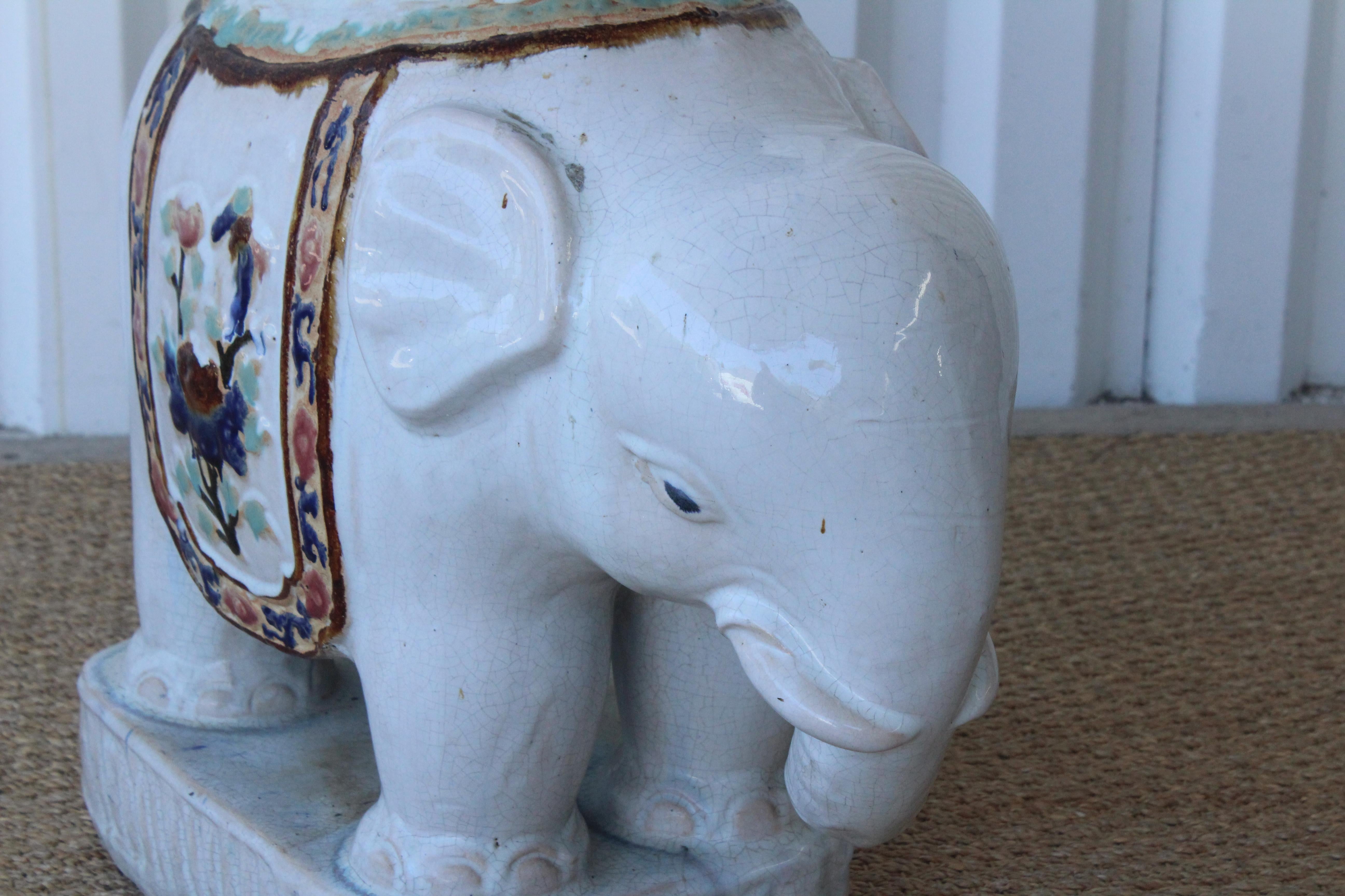 1970s Glazed Ceramic Elephant Garden Stool 6