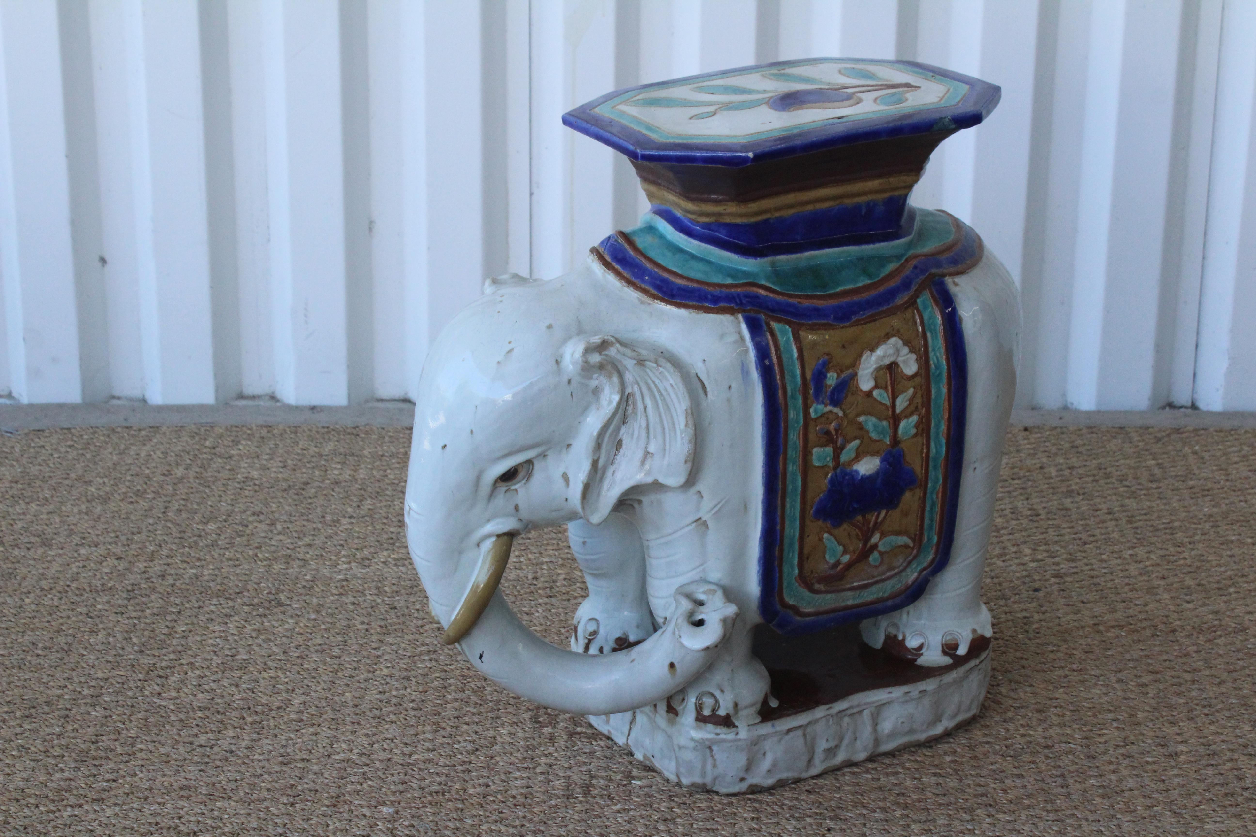 1970s Glazed Ceramic Elephant Garden Stool 8