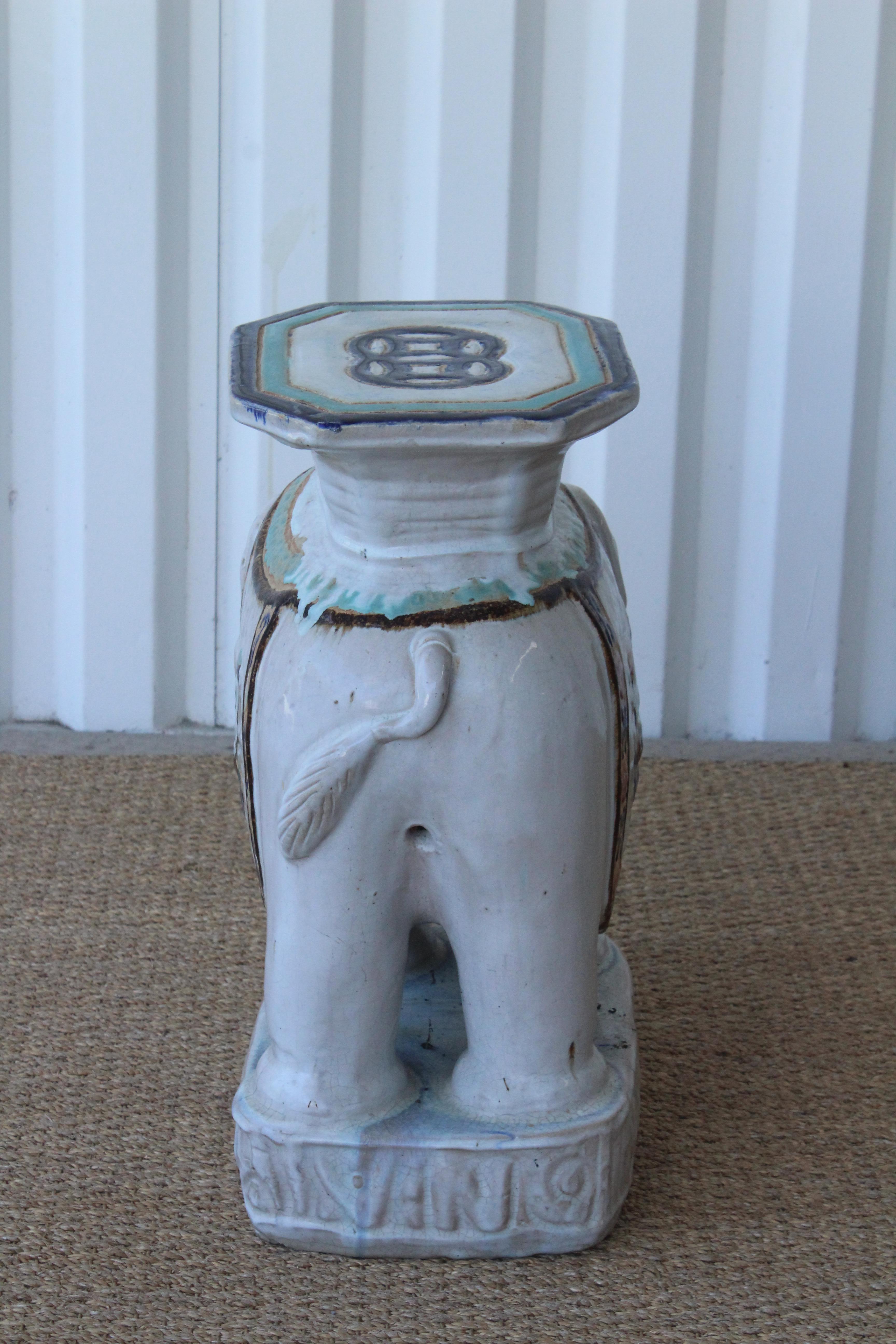 Portuguese 1970s Glazed Ceramic Elephant Garden Stool