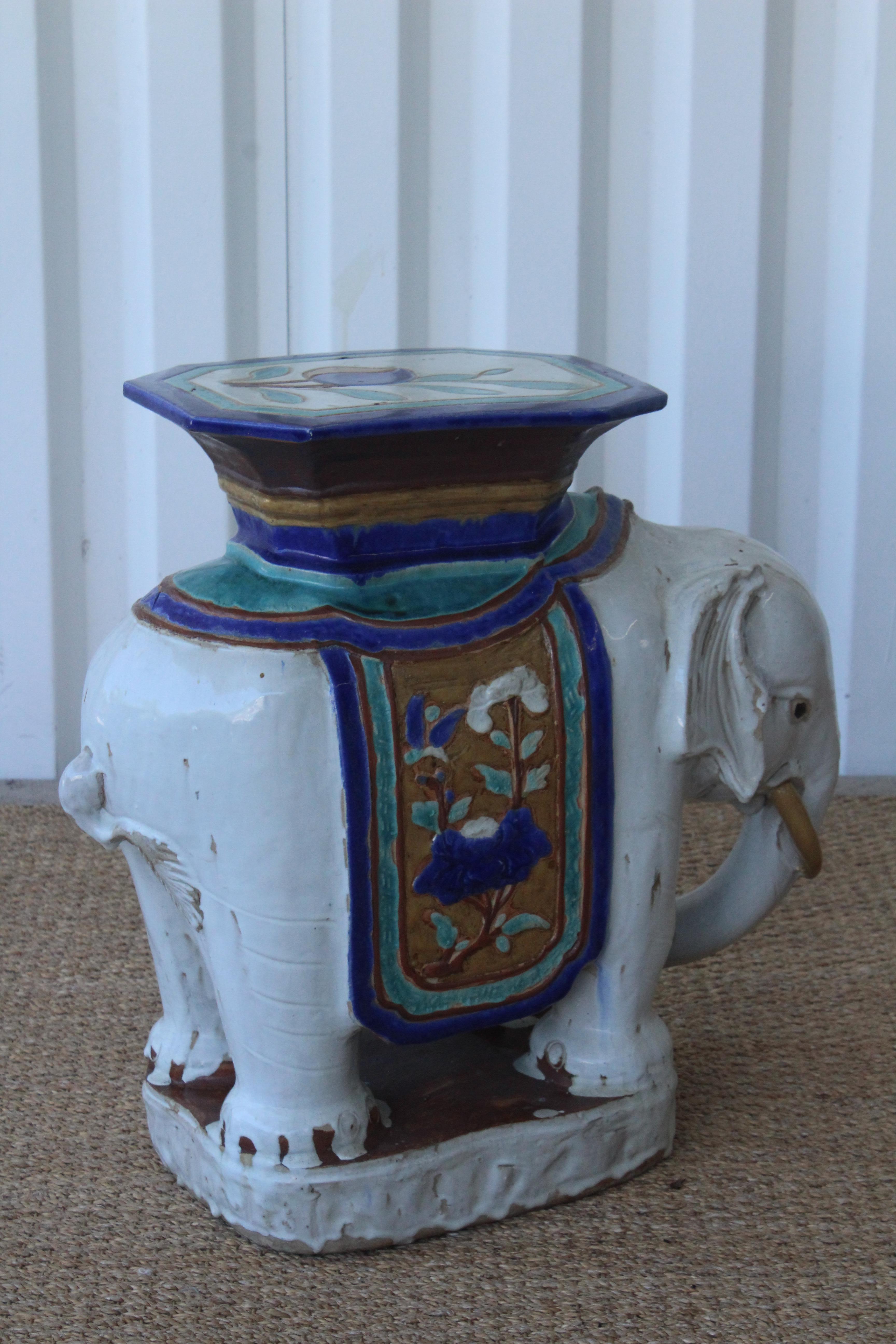 Late 20th Century 1970s Glazed Ceramic Elephant Garden Stool