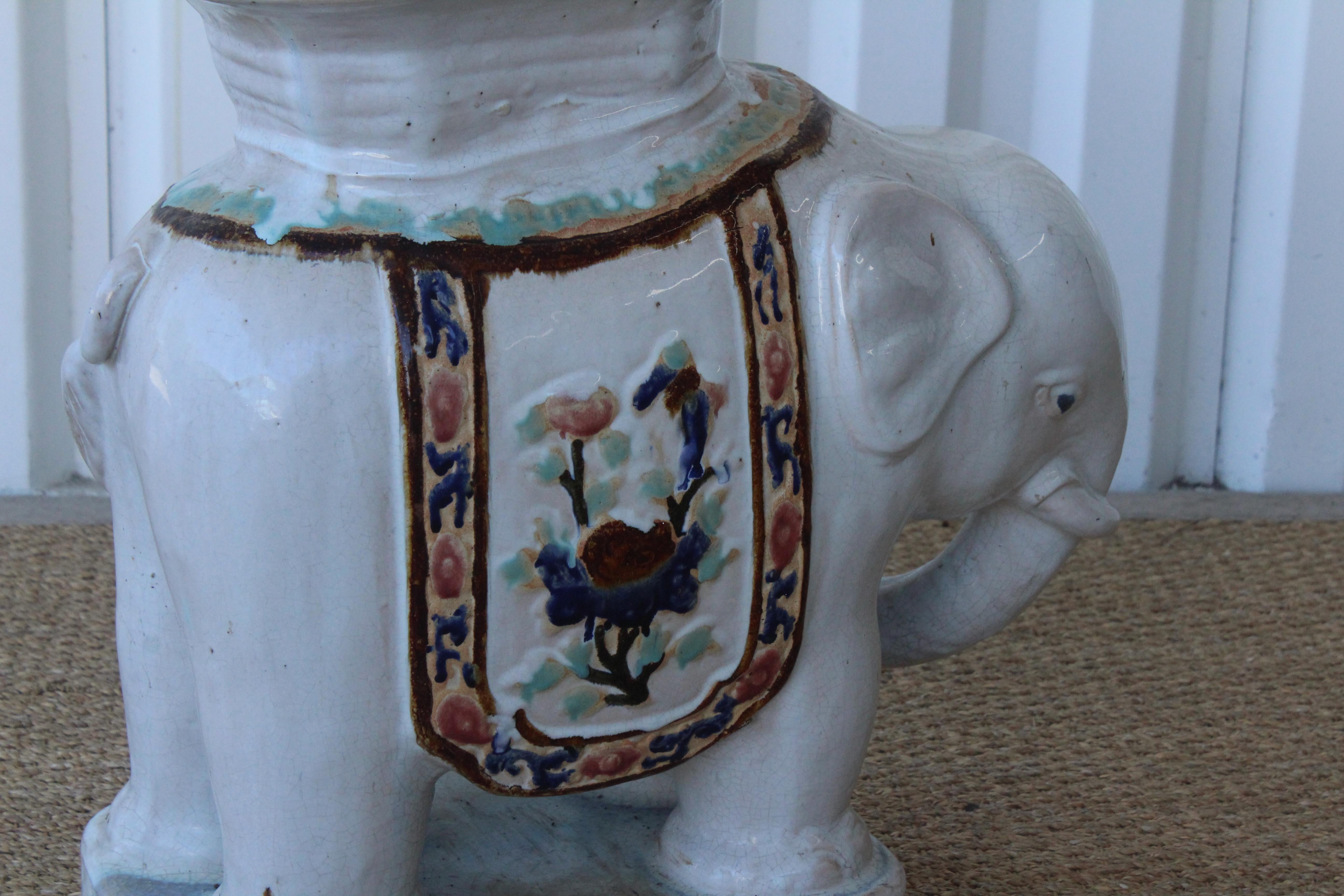 Late 20th Century 1970s Glazed Ceramic Elephant Garden Stool