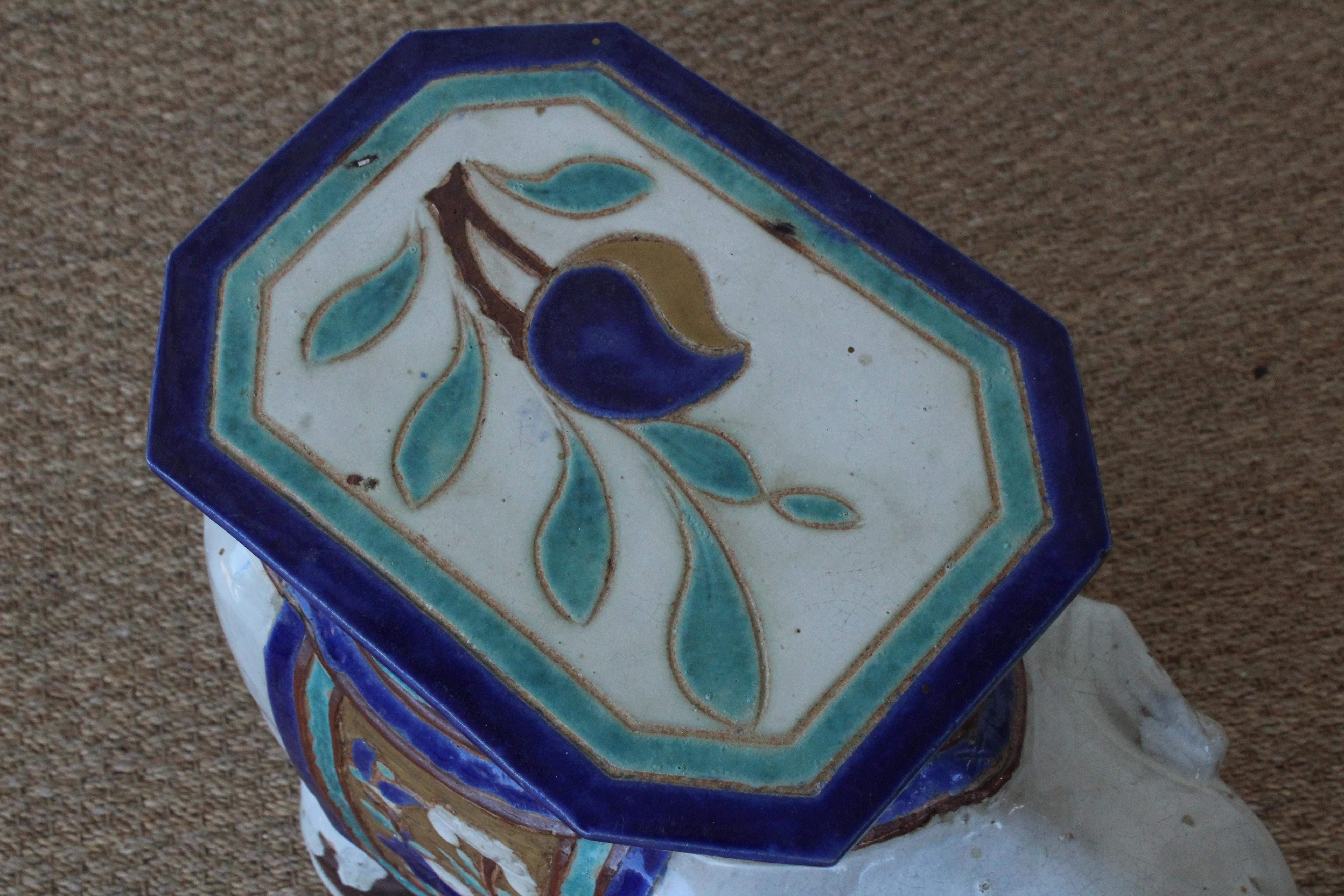 1970s Glazed Ceramic Elephant Garden Stool 3