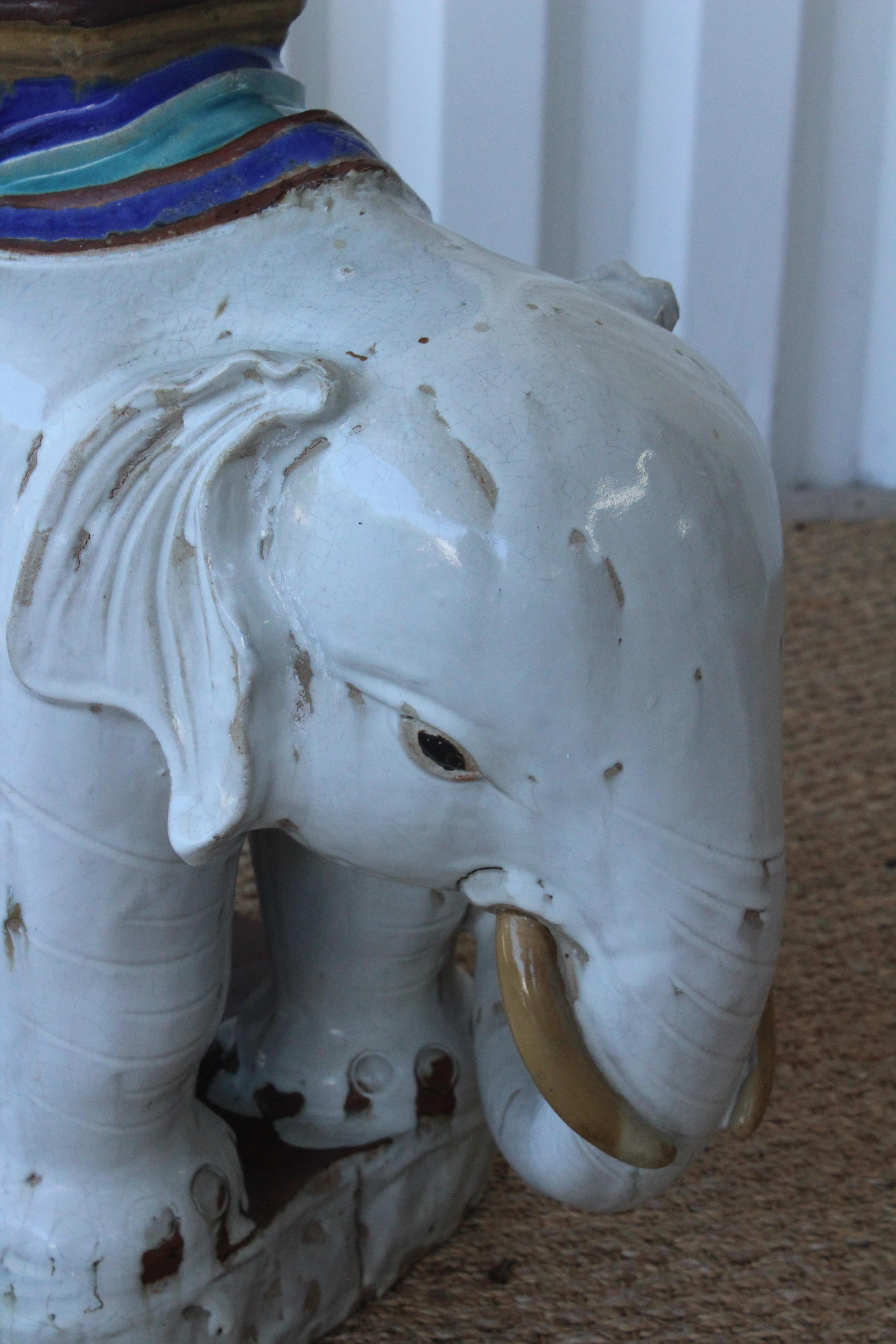 1970s Glazed Ceramic Elephant Garden Stool 4