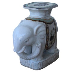 1970s Glazed Ceramic Elephant Garden Stool