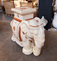 1970s Glazed Ceramic Elephant Side Table with Ornamental Design