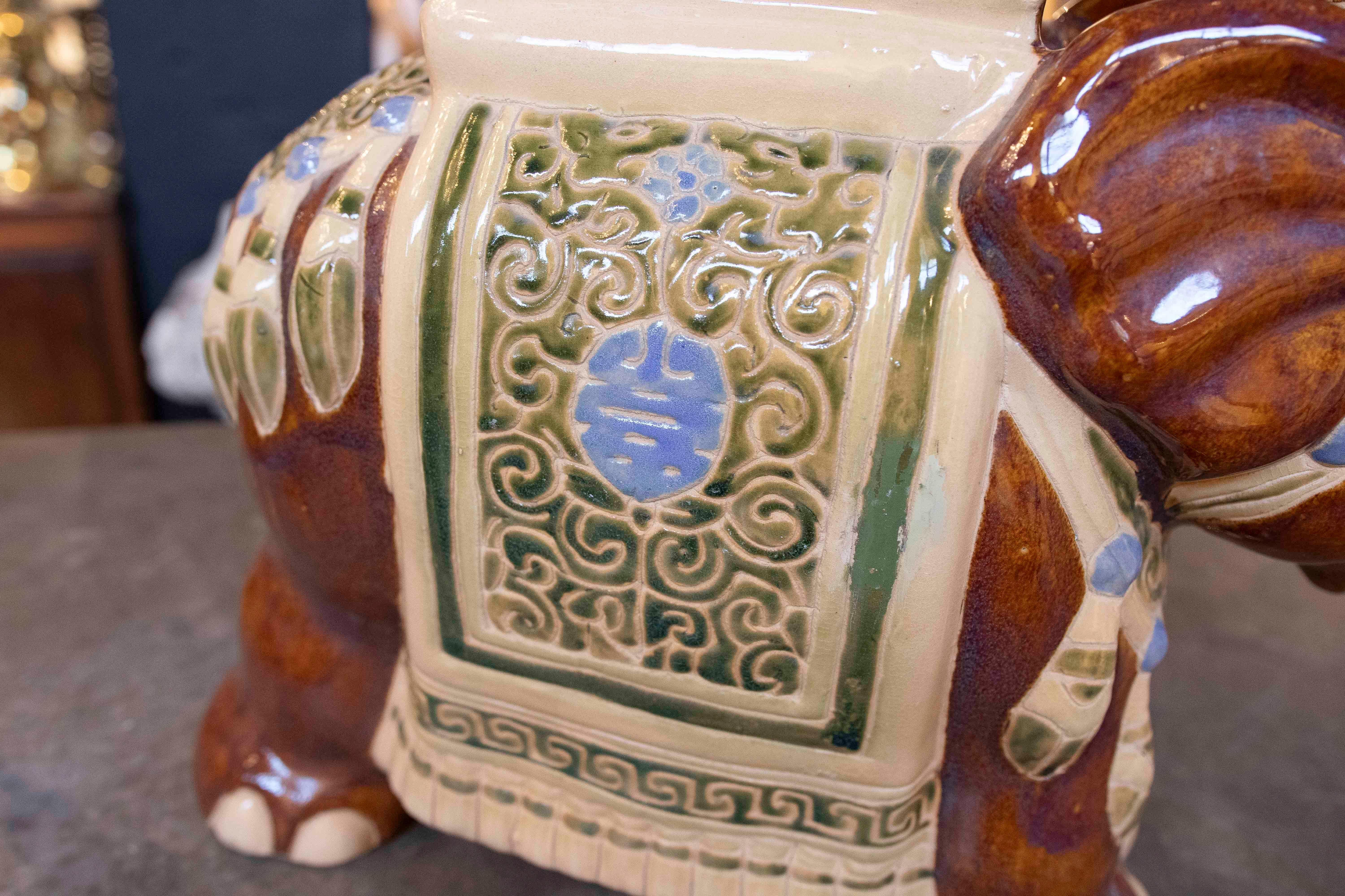 1970s Glazed Ceramic Side table in the Shape of an Elephant 6