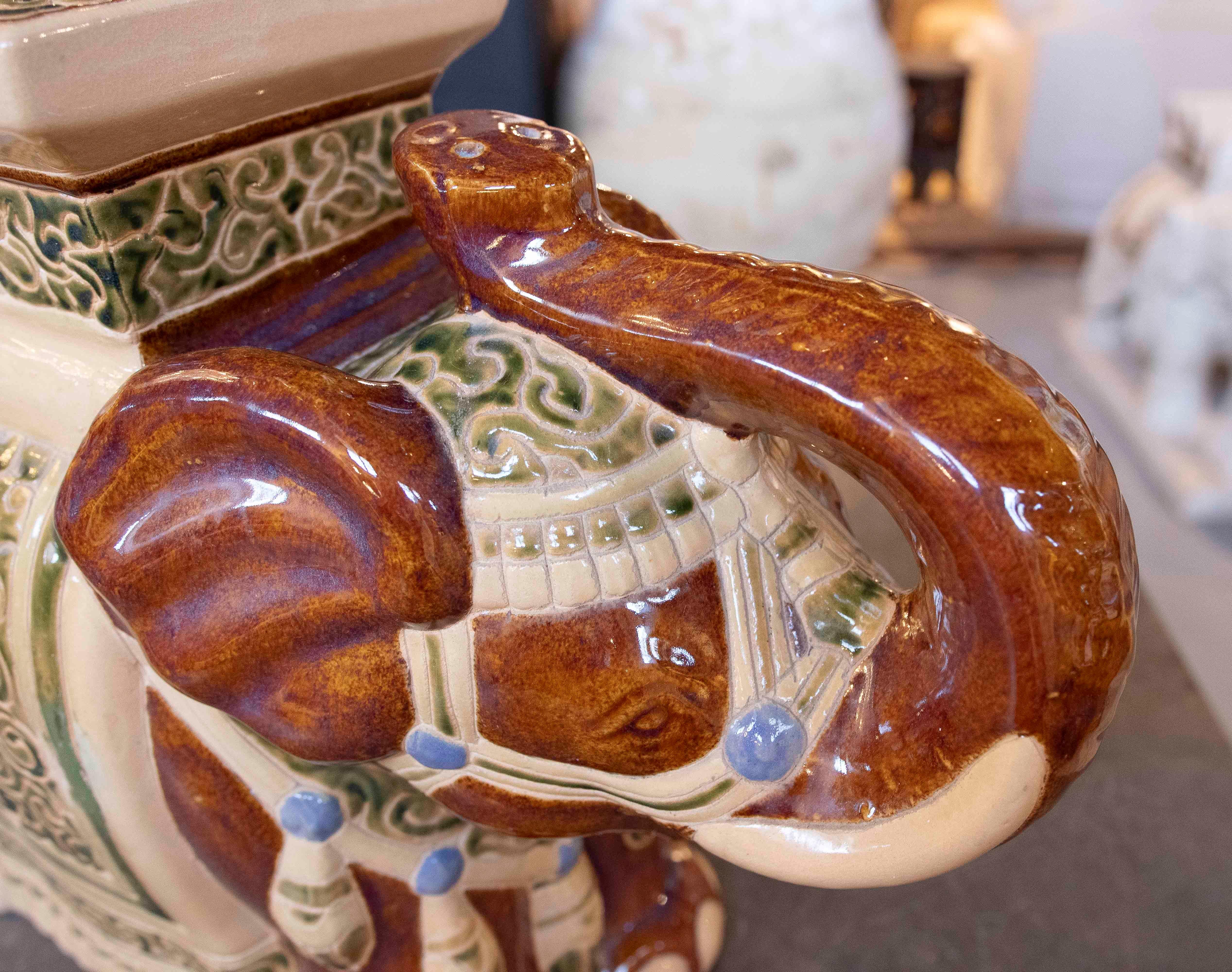 1970s Glazed Ceramic Side table in the Shape of an Elephant 7