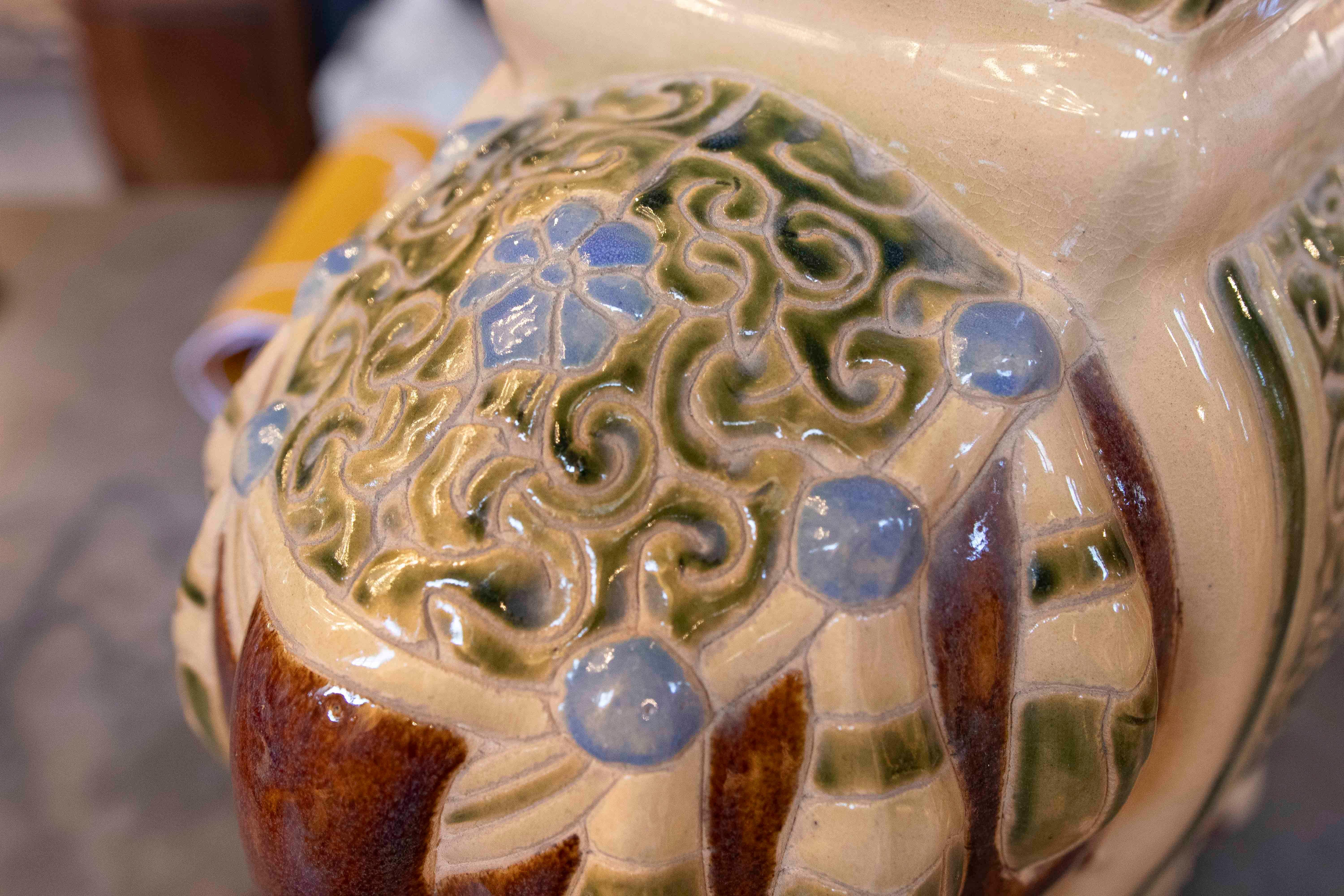 1970s Glazed Ceramic Side table in the Shape of an Elephant 9