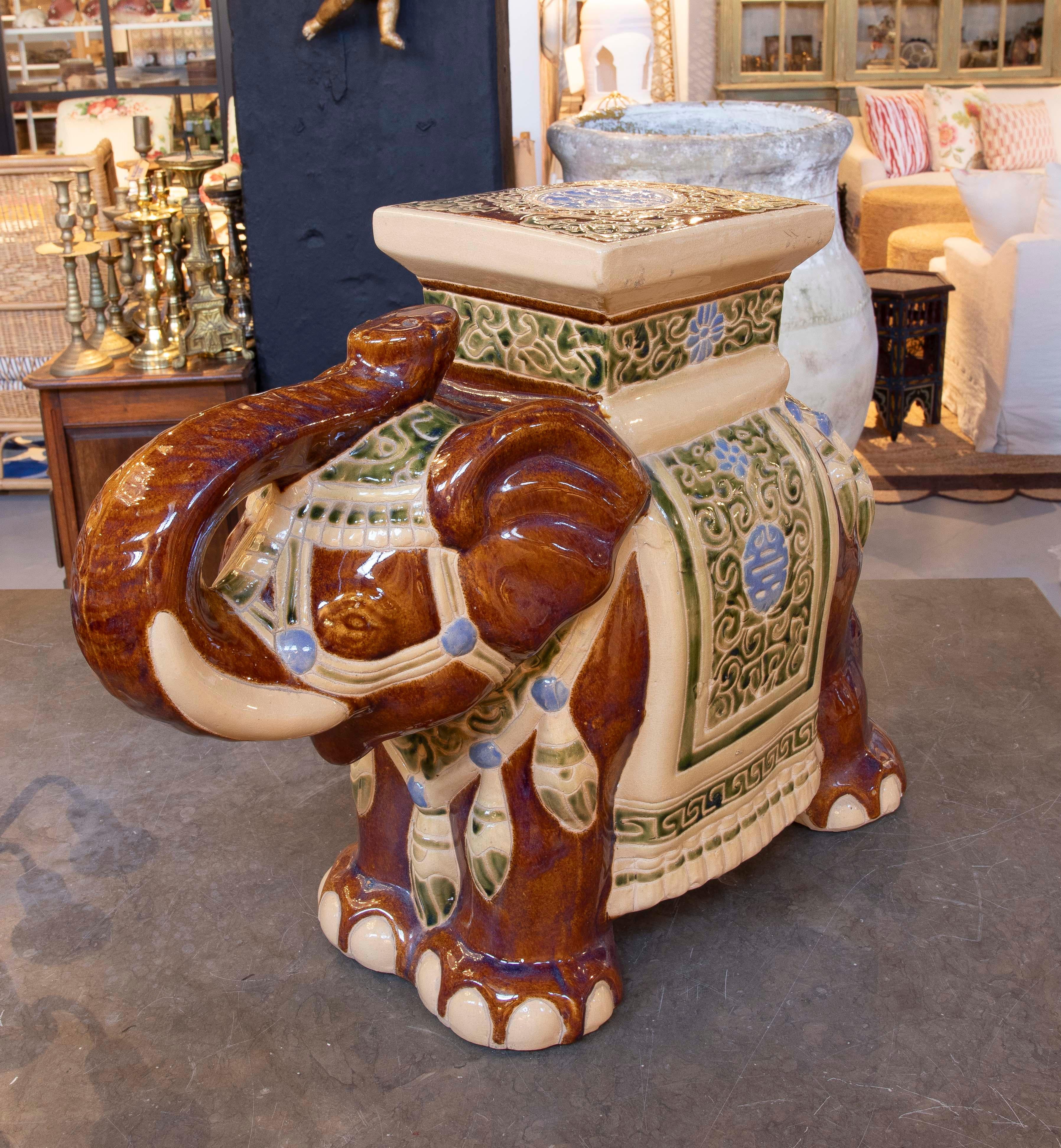 1970s Glazed Ceramic Side table in the Shape of an Elephant In Good Condition In Marbella, ES