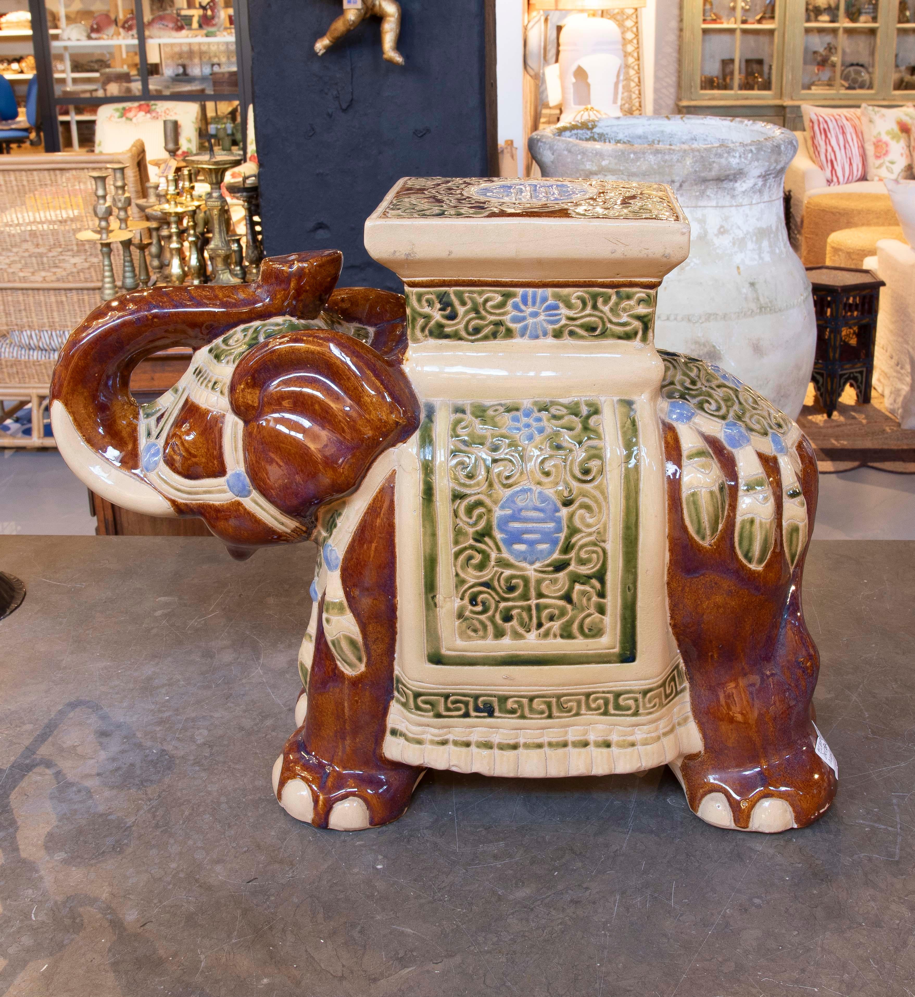 20th Century 1970s Glazed Ceramic Side table in the Shape of an Elephant