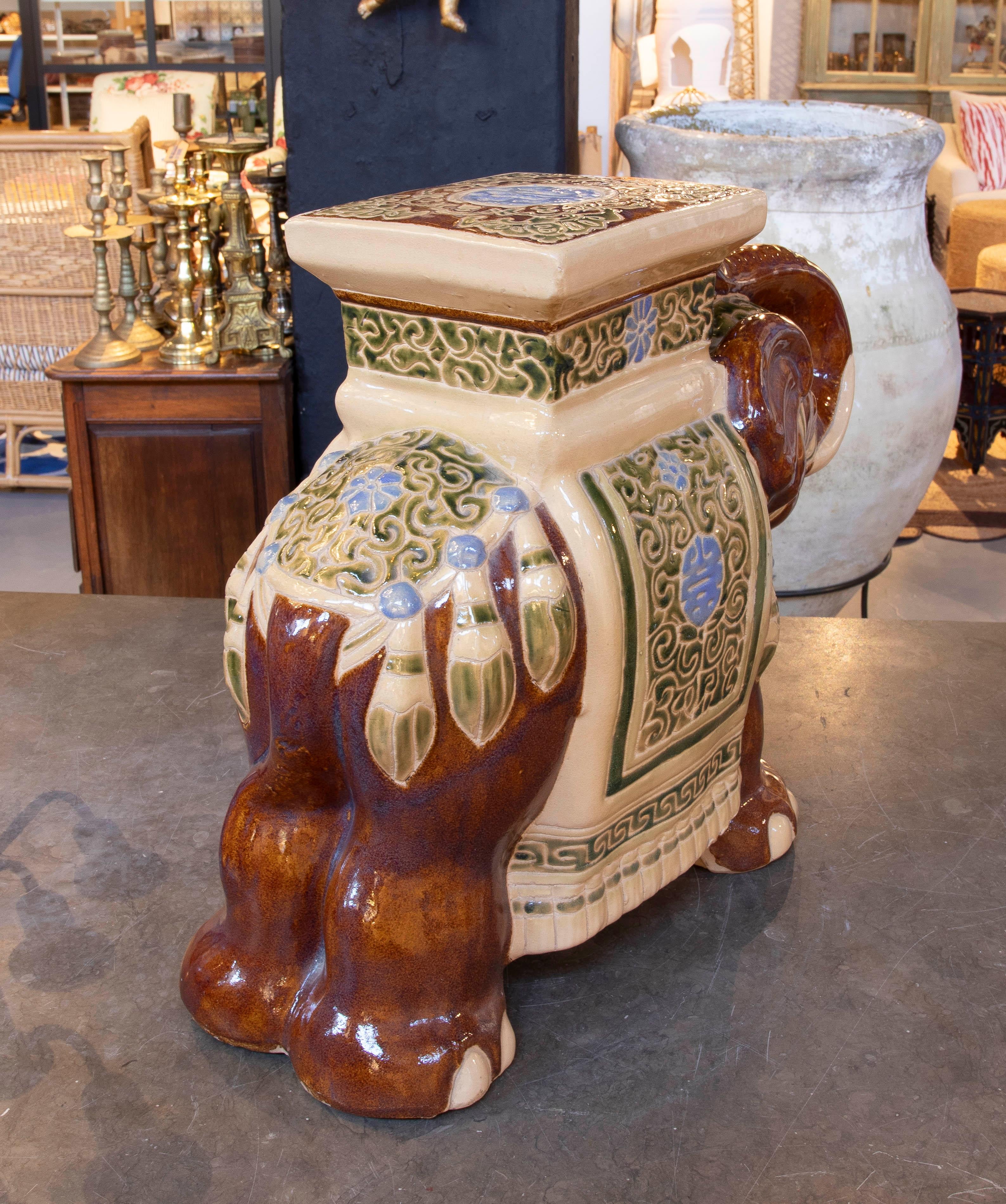 1970s Glazed Ceramic Side table in the Shape of an Elephant 2