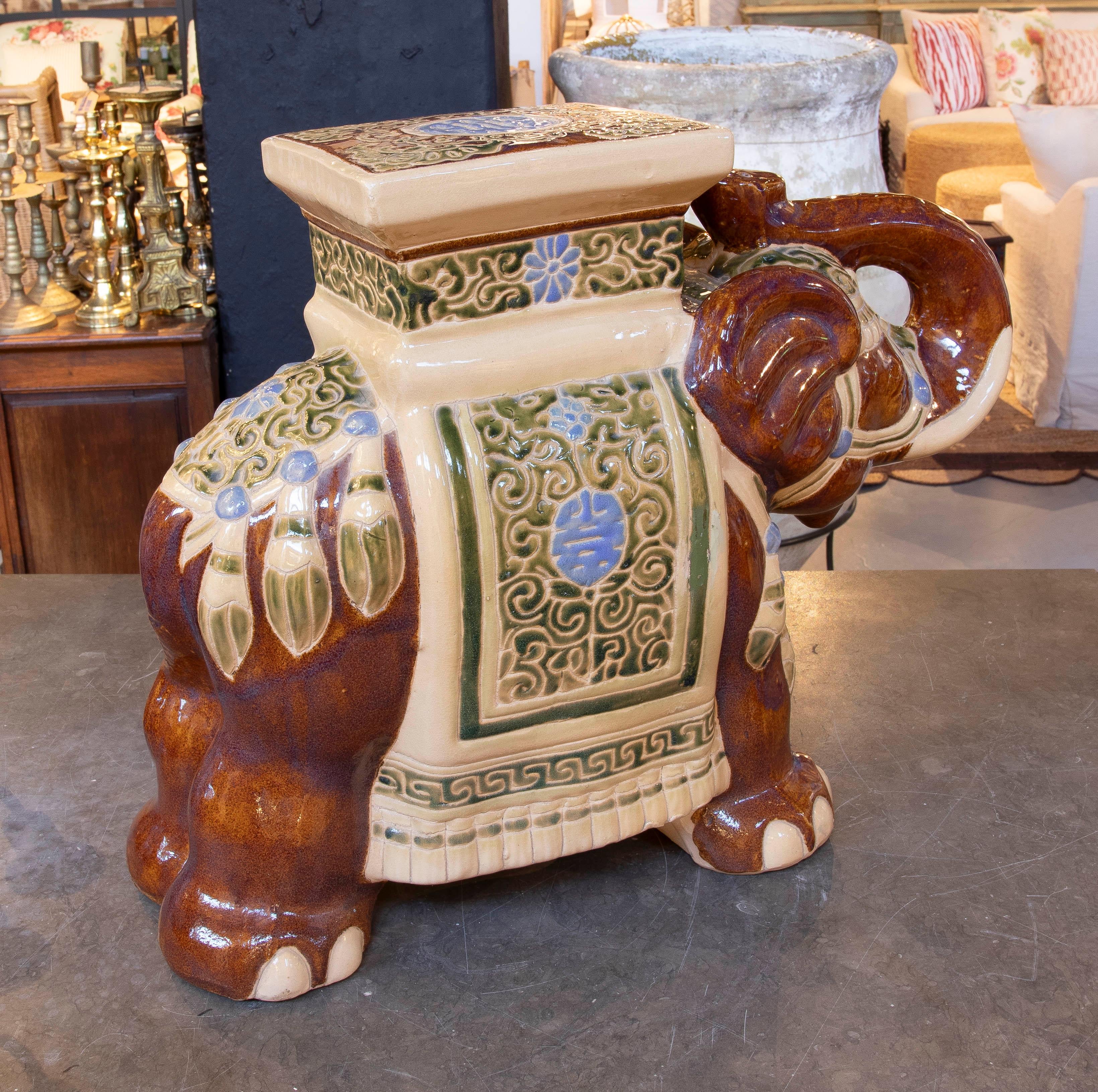1970s Glazed Ceramic Side table in the Shape of an Elephant 3