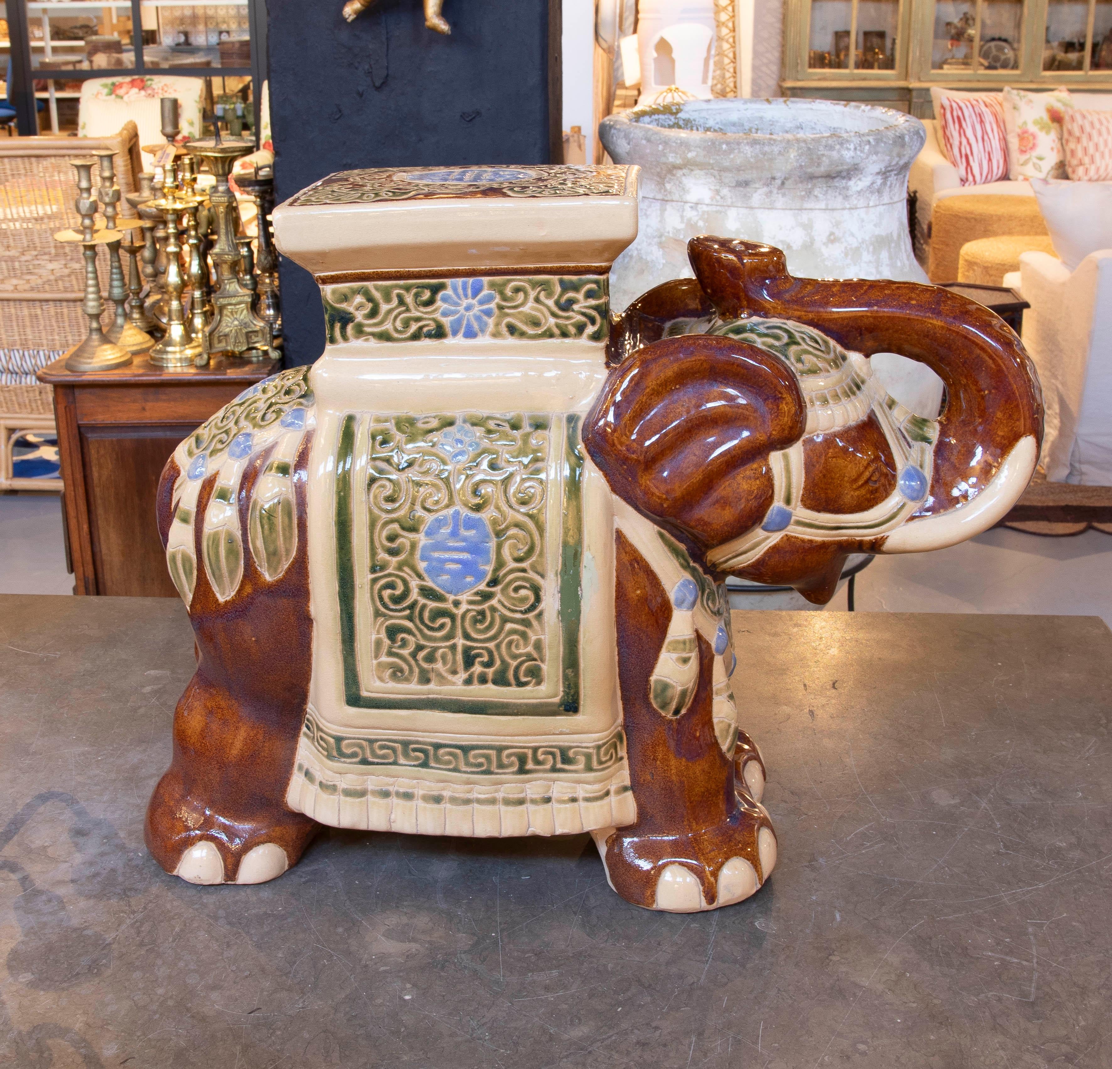 1970s Glazed Ceramic Side table in the Shape of an Elephant 4