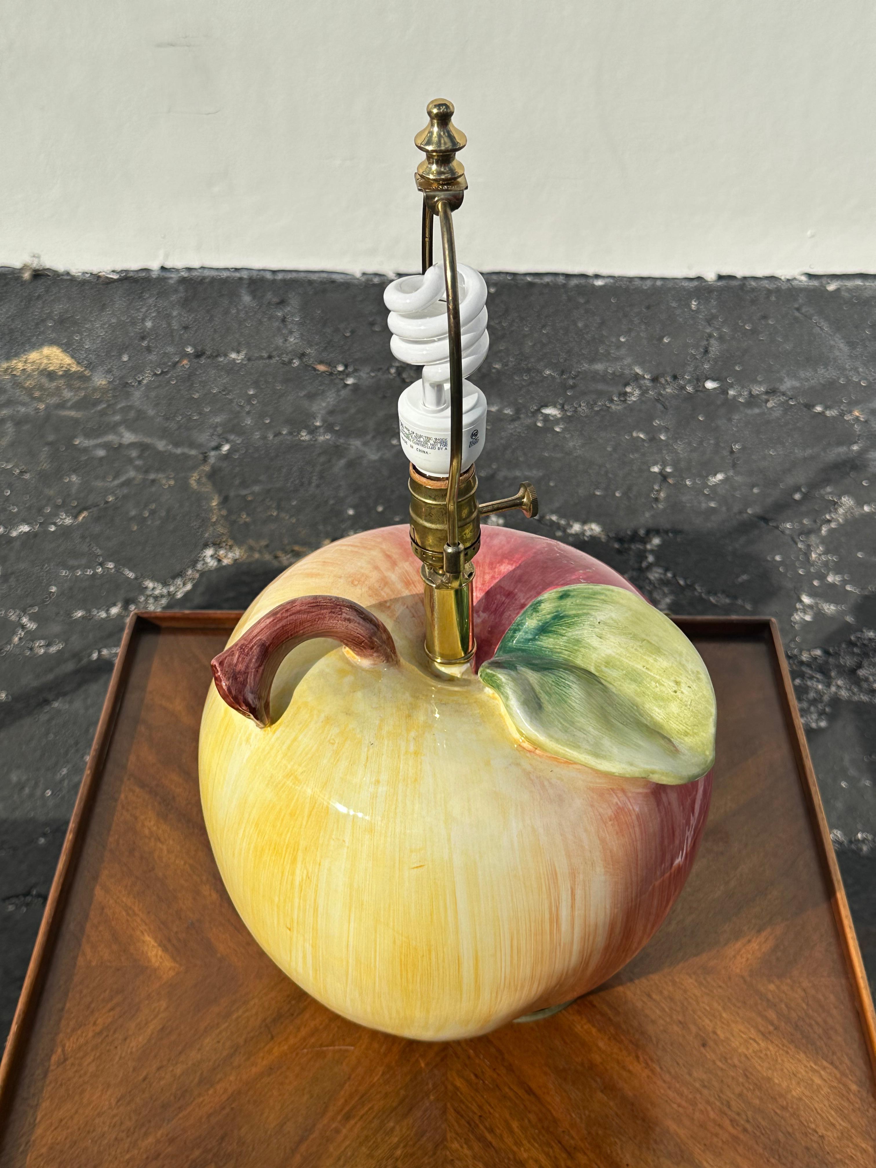 1970s Glazed Hand PaInted Sarreid Ltd. Ceramic Apple Lamps, Set of 2 4