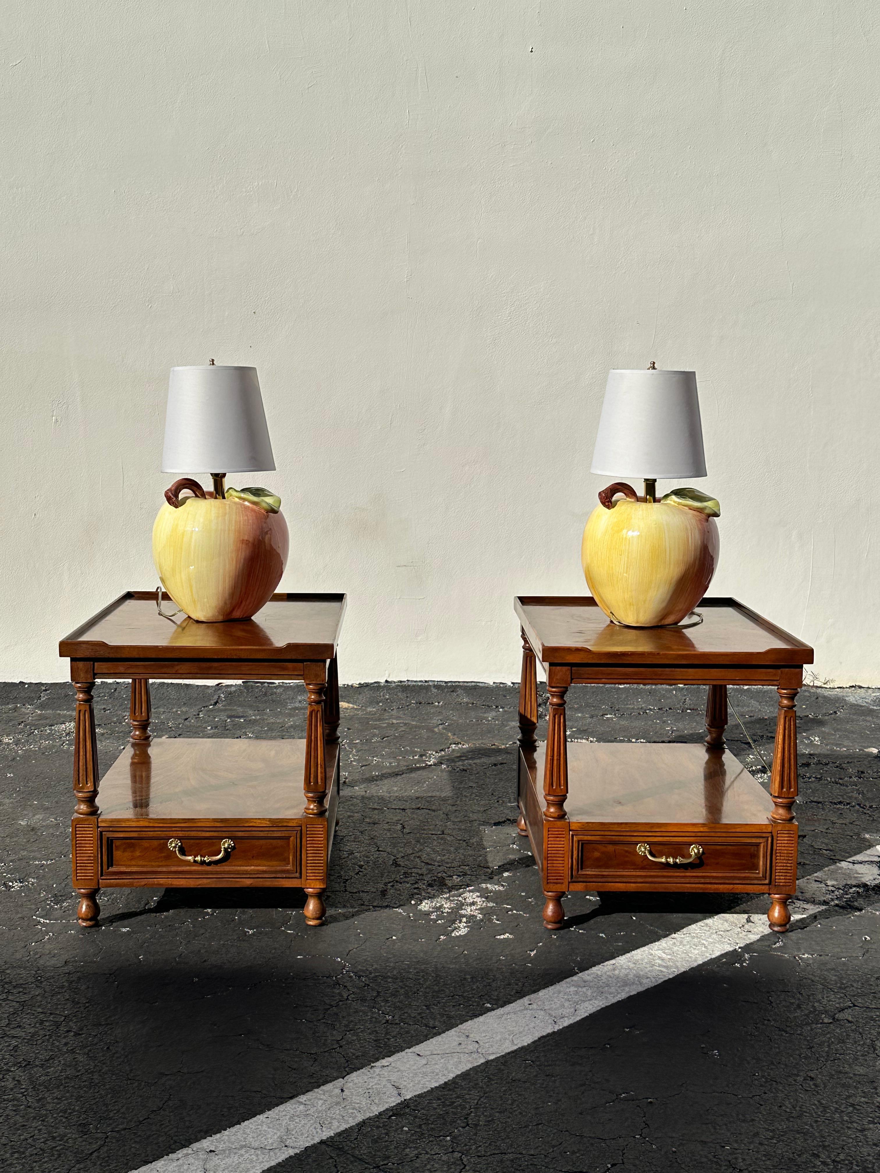 On offer on this occasion is one of the most stunning and rare hand painted, glazed ceramic, apple lamps you could hope to find. Outstanding design is exhibited throughout. The beautiful set is statement piece and packed with personality!  Just look