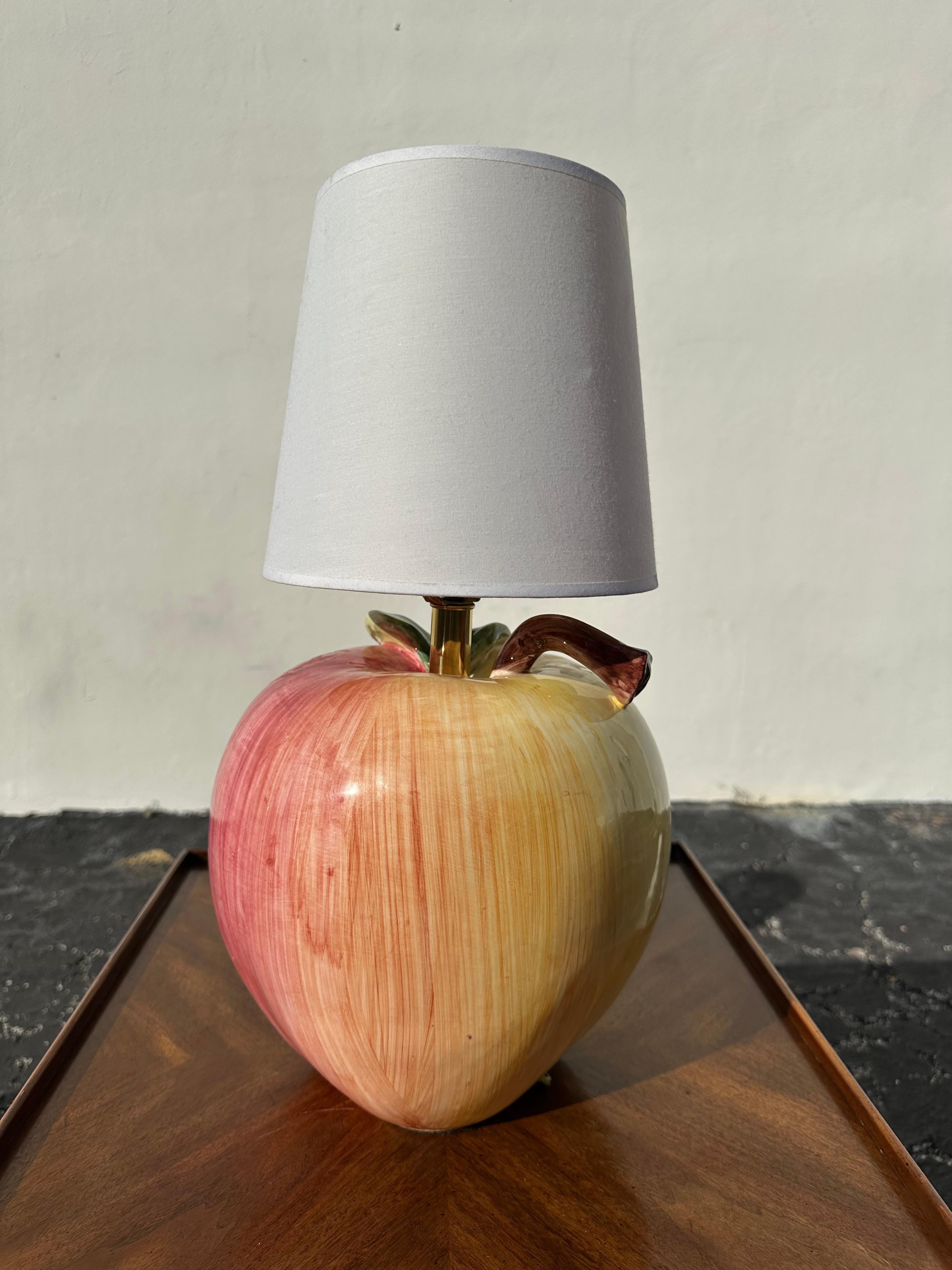 Italian 1970s Glazed Hand PaInted Sarreid Ltd. Ceramic Apple Lamps, Set of 2