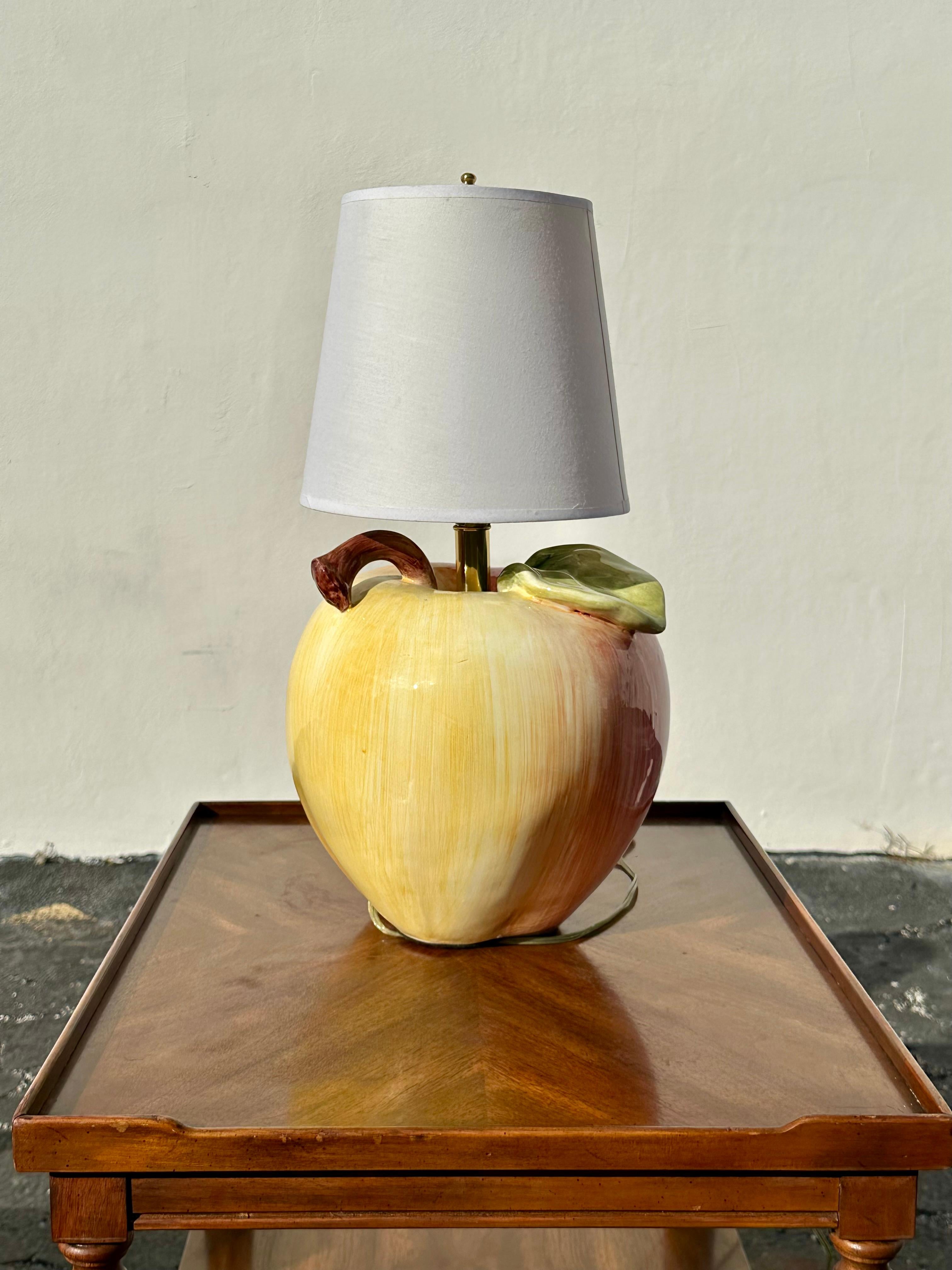 Late 20th Century 1970s Glazed Hand PaInted Sarreid Ltd. Ceramic Apple Lamps, Set of 2