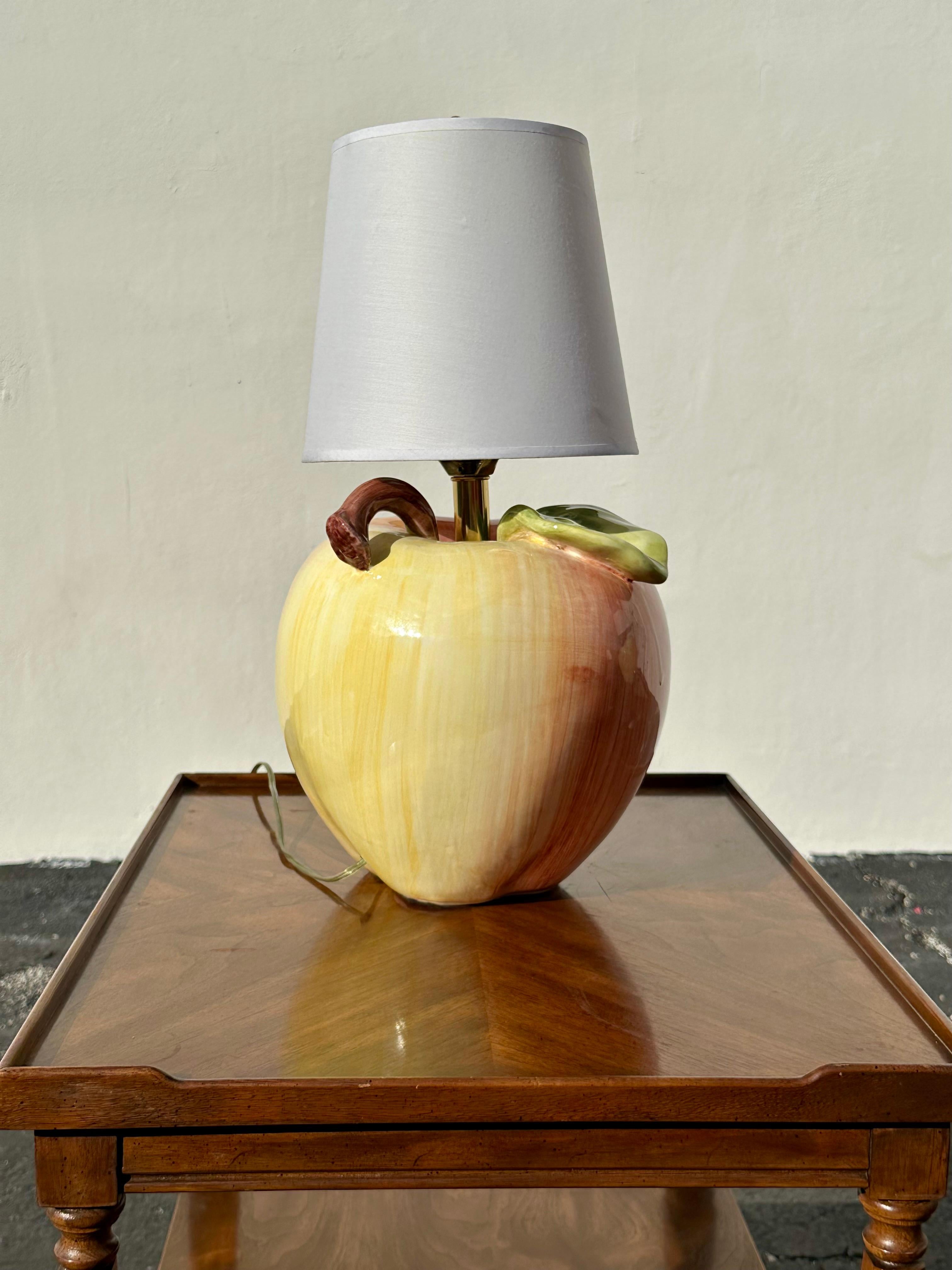 1970s Glazed Hand PaInted Sarreid Ltd. Ceramic Apple Lamps, Set of 2 1