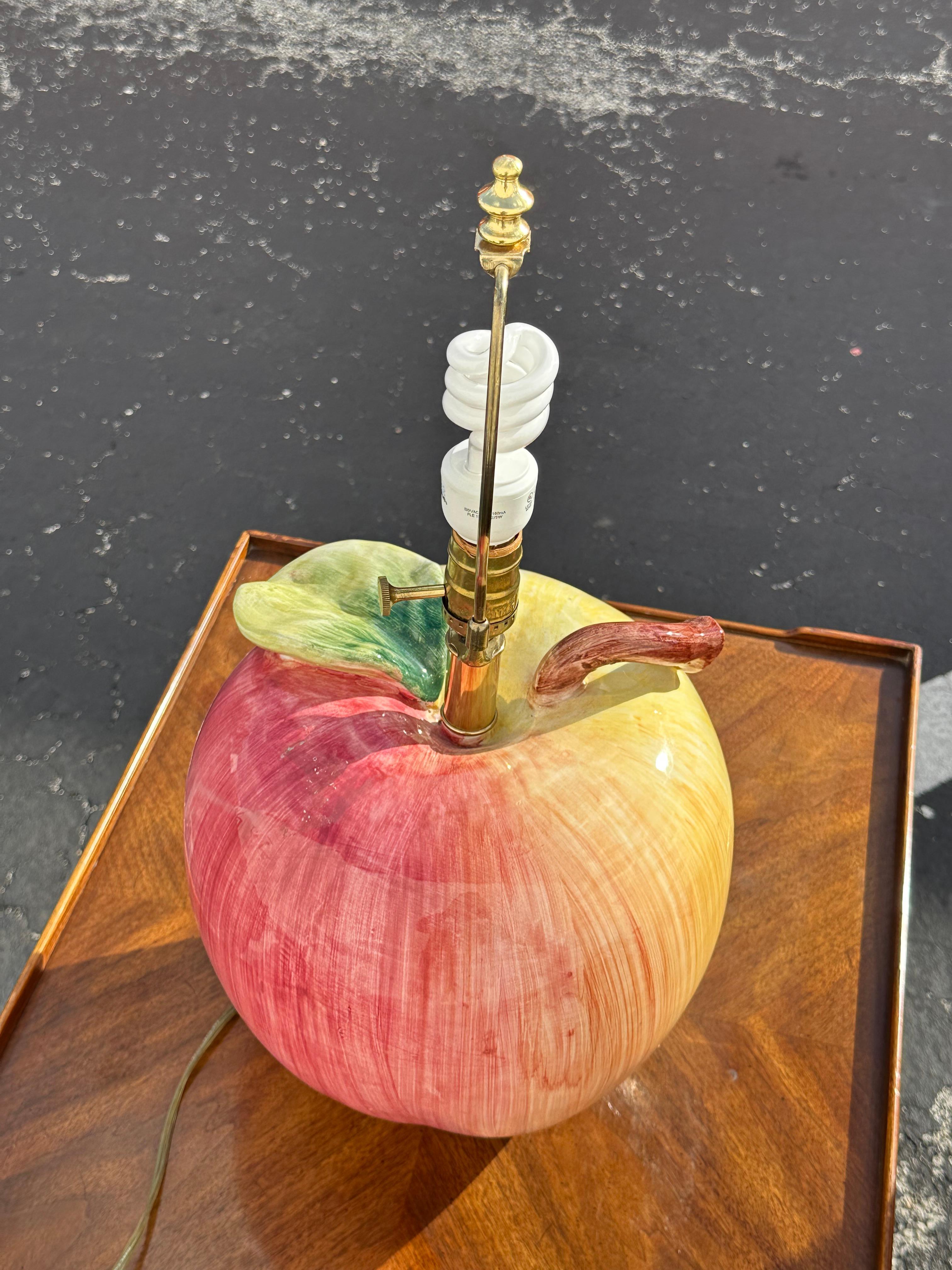 1970s Glazed Hand PaInted Sarreid Ltd. Ceramic Apple Lamps, Set of 2 2