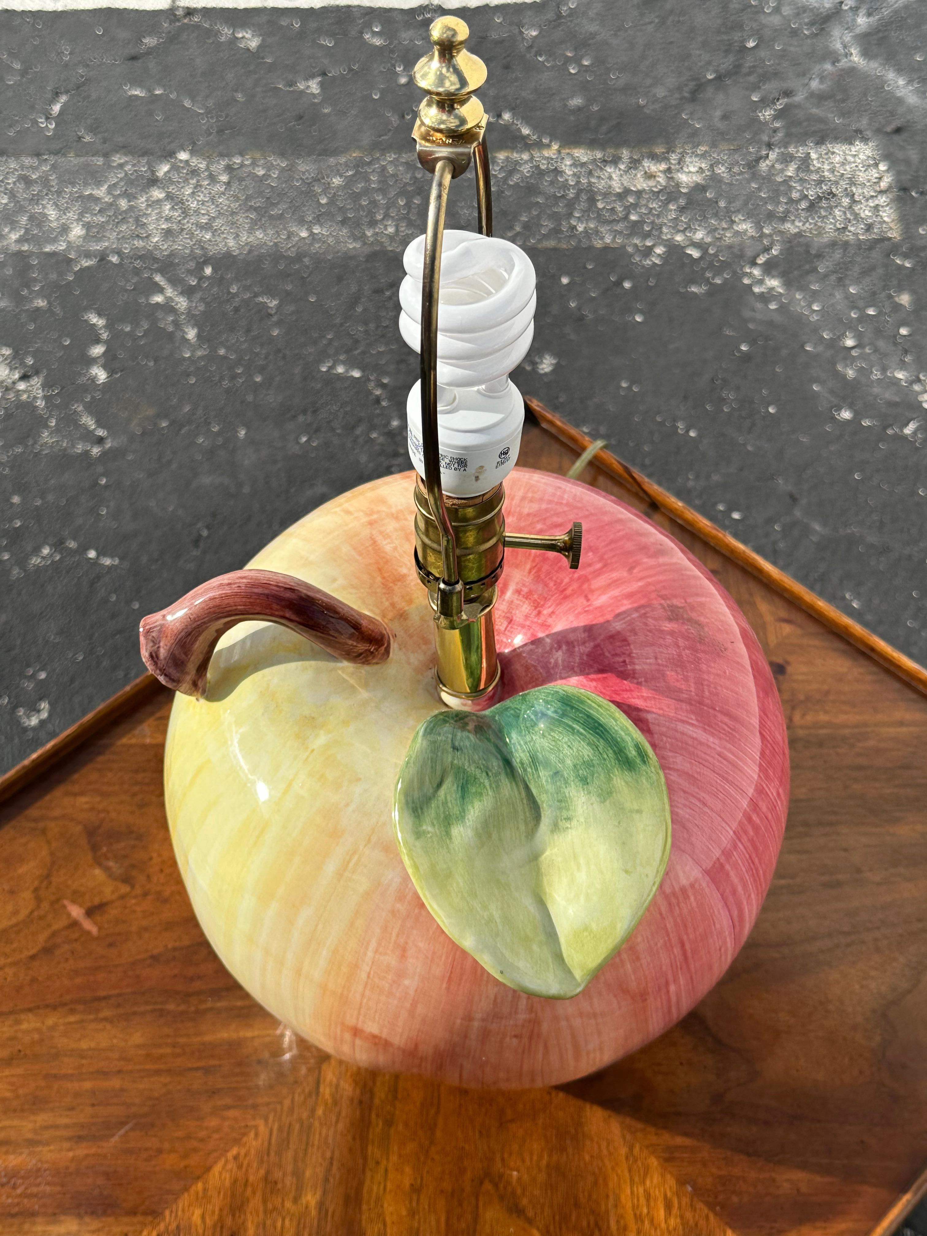 1970s Glazed Hand PaInted Sarreid Ltd. Ceramic Apple Lamps, Set of 2 3