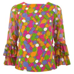 1970s Glen Sportique Polka Dot Print Linen Cotton Blouse