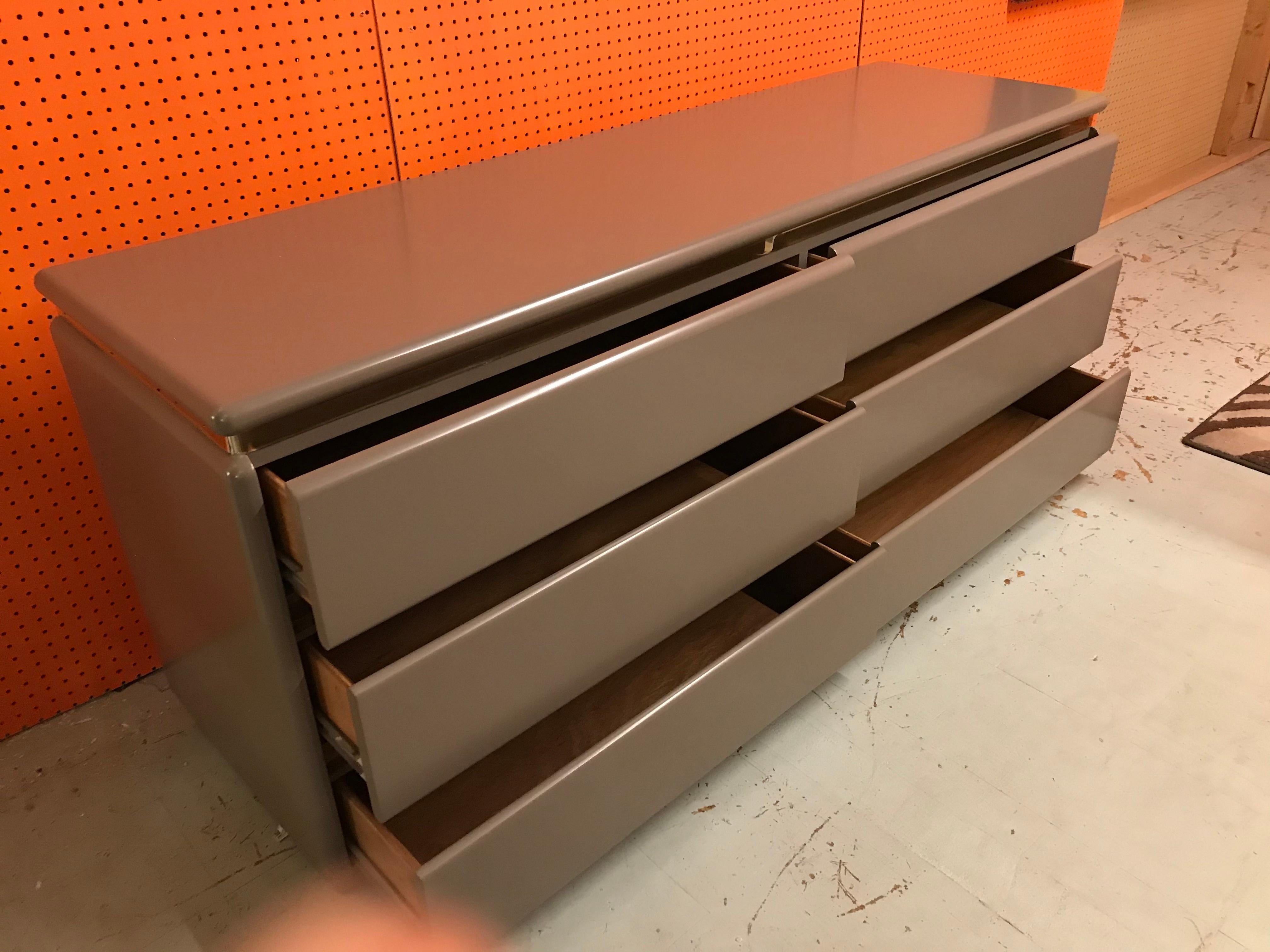 Modern 1970s Gloss Grey/Brown Lacquer Dresser