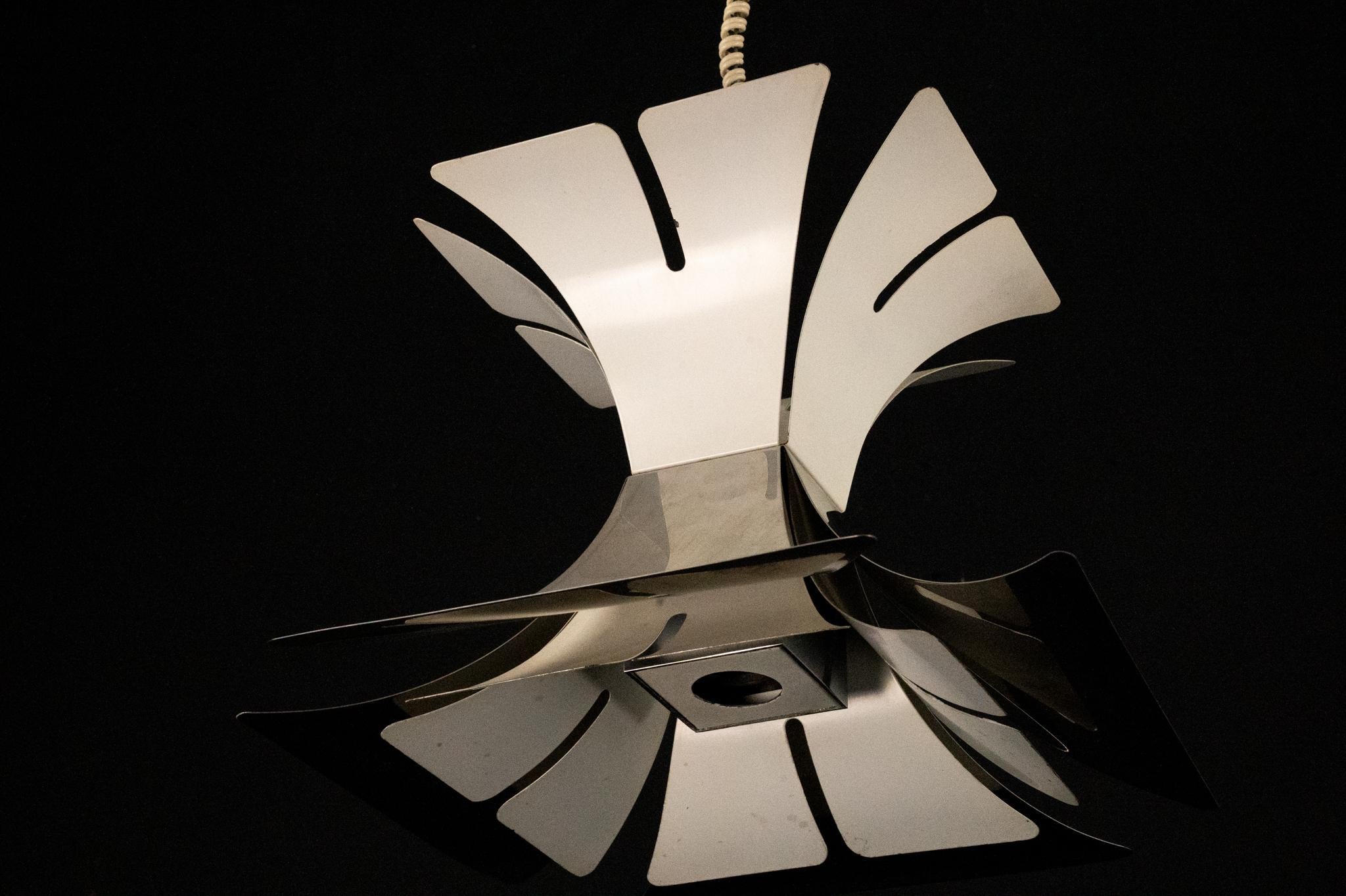 1970s Goffredo Reggiani Style Lacquer & Chrome Chandelier For Sale 6