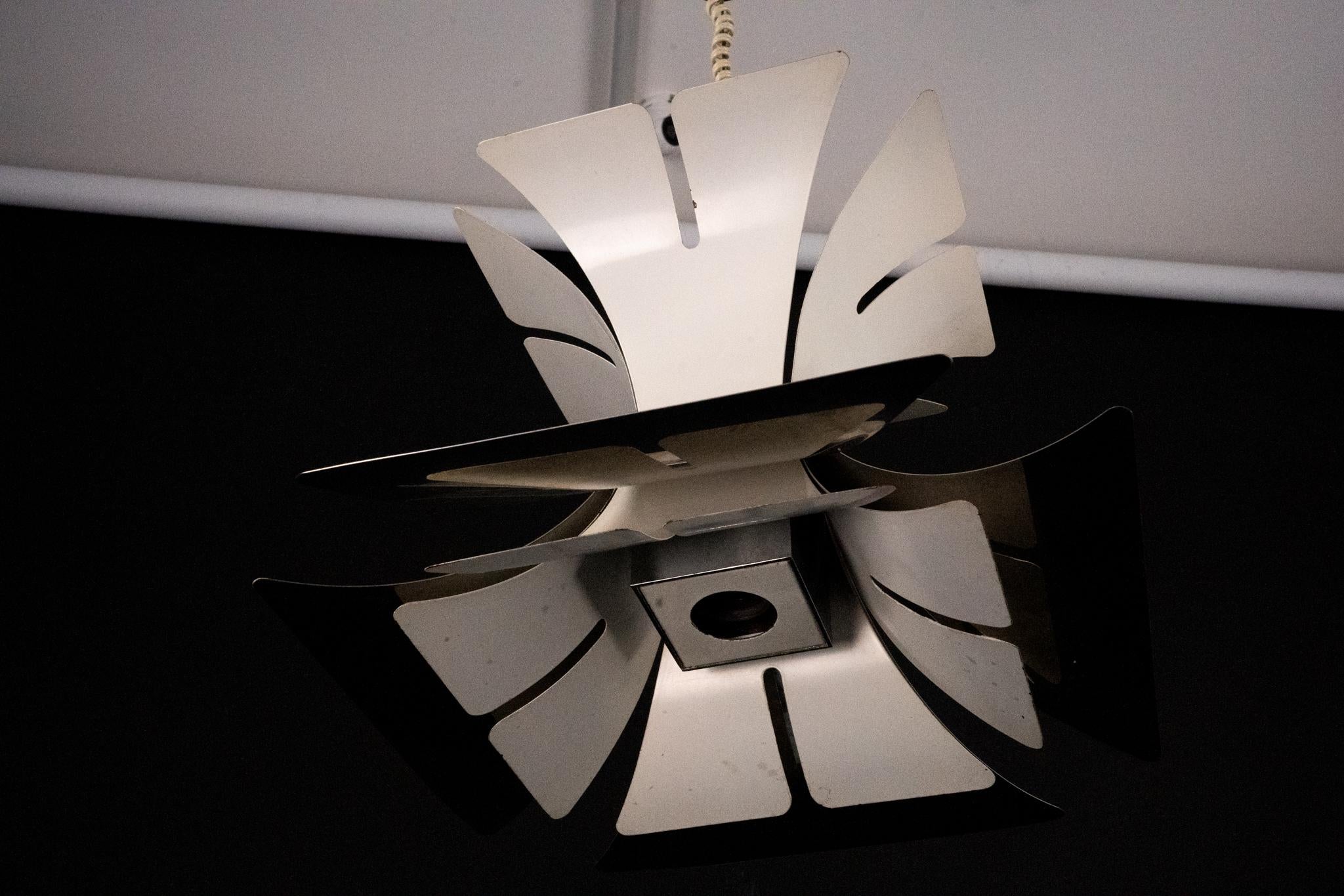 1970s Goffredo Reggiani Style Lacquer & Chrome Chandelier For Sale 12