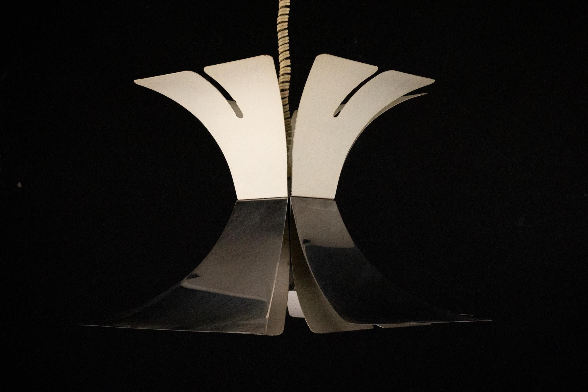 Mid-Century Modern 1970s Goffredo Reggiani Style Lacquer & Chrome Chandelier For Sale