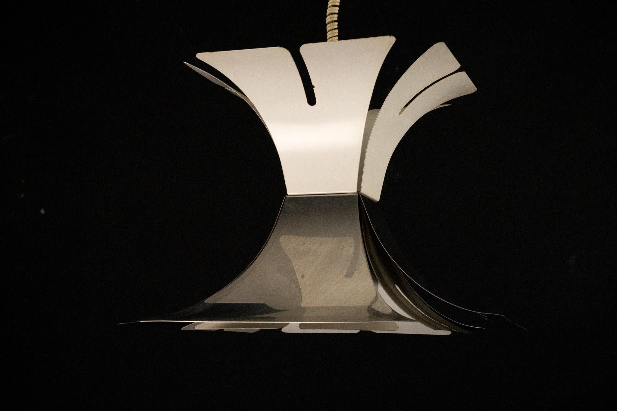 1970s Goffredo Reggiani Style Lacquer & Chrome Chandelier For Sale 1