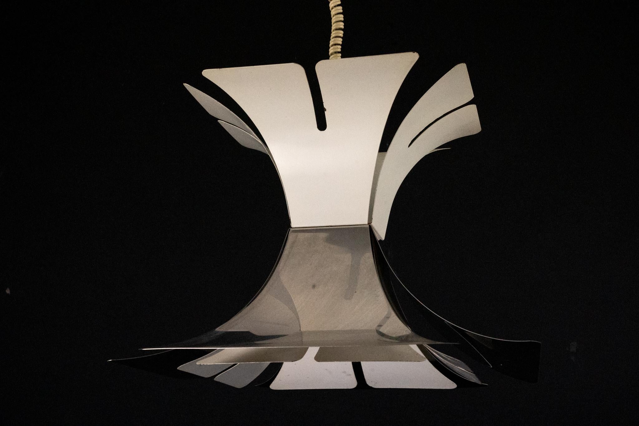1970s Goffredo Reggiani Style Lacquer & Chrome Chandelier For Sale 3