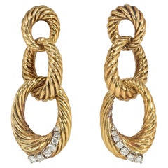 1970s Gold and Diamond Graduated Triple Loop Pendant Earrings