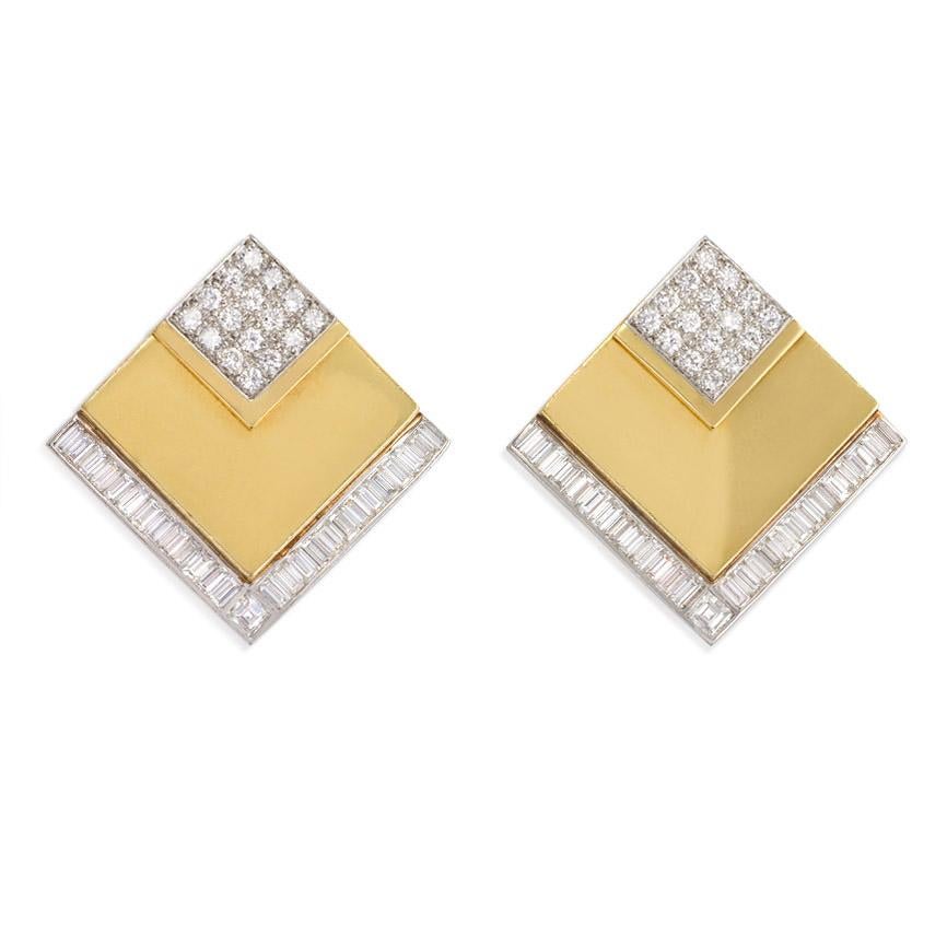 Modernist 1970s Gold and Gemset Earrings with Interchangeable Square Insets