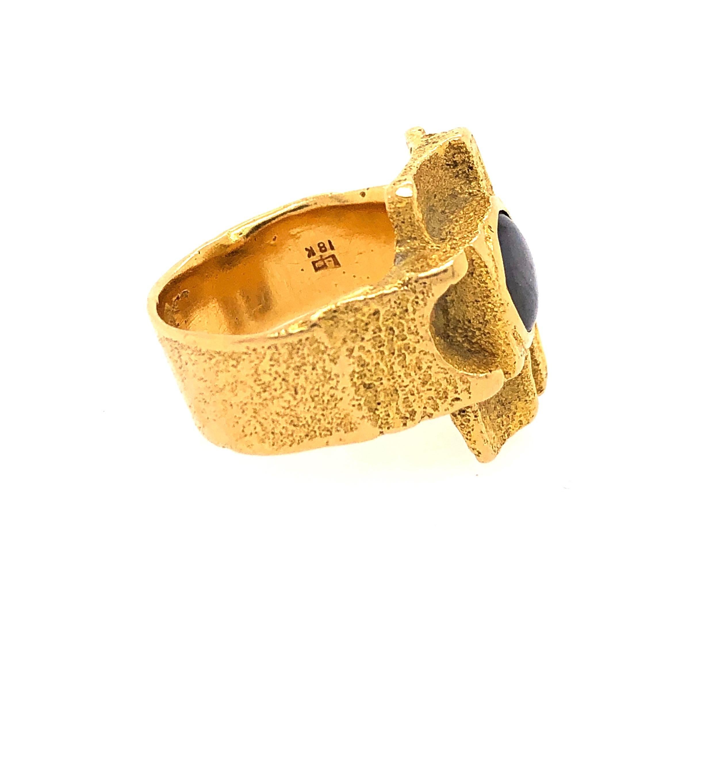 Women's or Men's 1970s Gold and Sapphire Modernist Ring by Louis Perrier