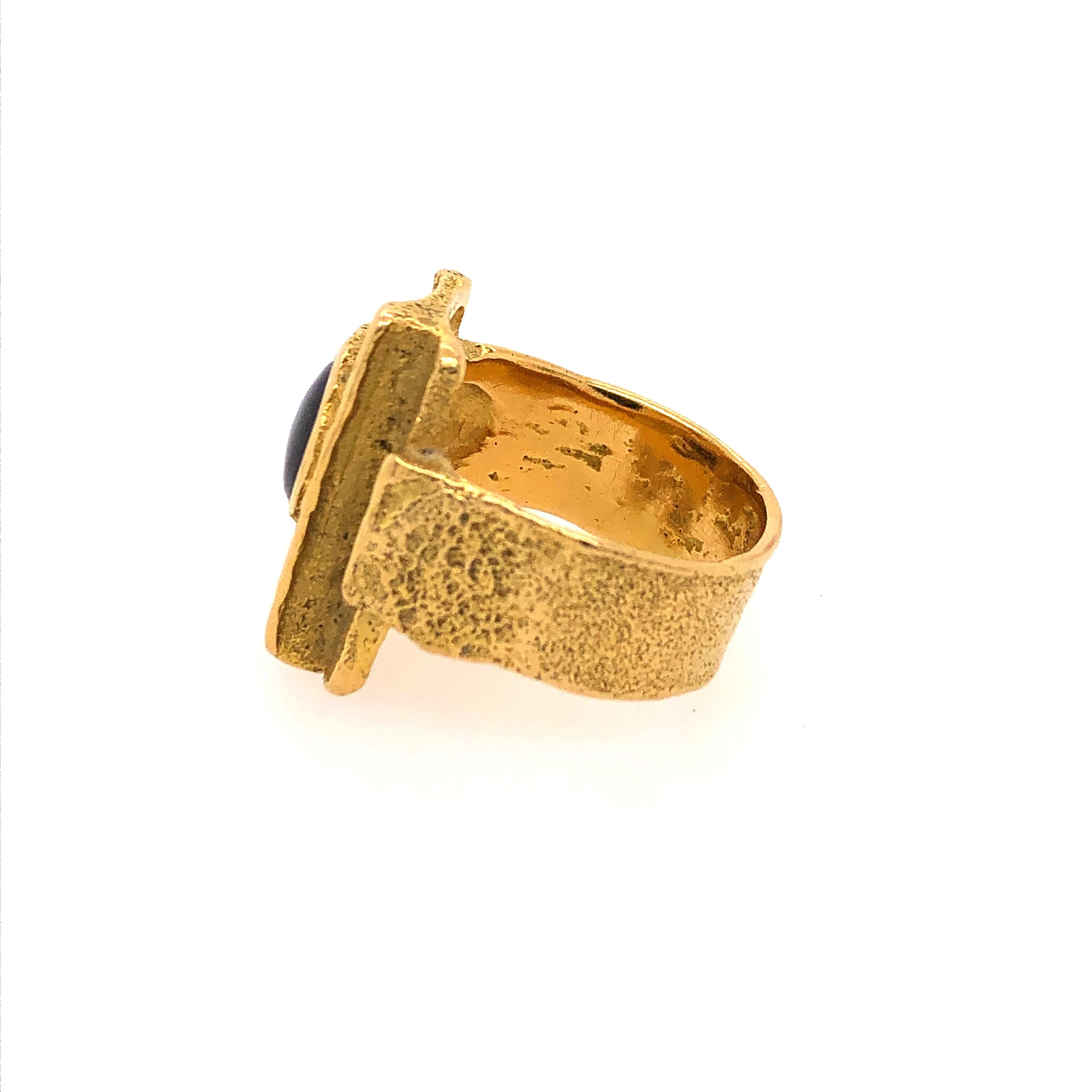 1970s Gold and Sapphire Modernist Ring by Louis Perrier 1